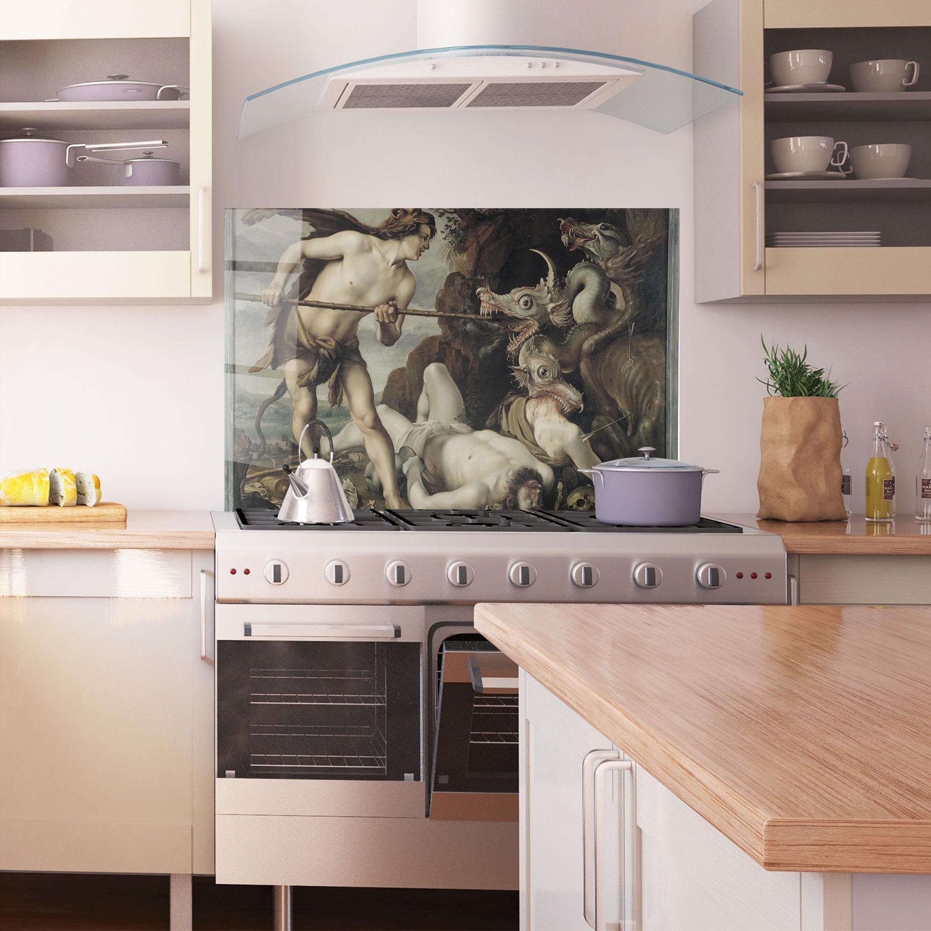 Стъклен панел за кухня Hunting Dragons mockup 1