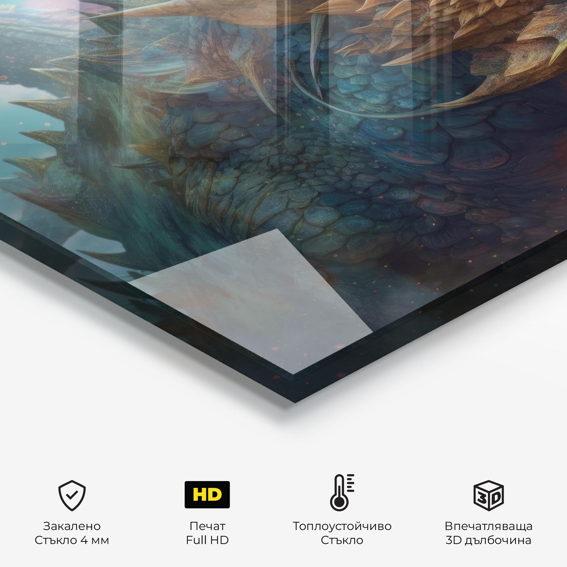 Стъклен панел за кухня Pretty Blue Dragon mockup 2