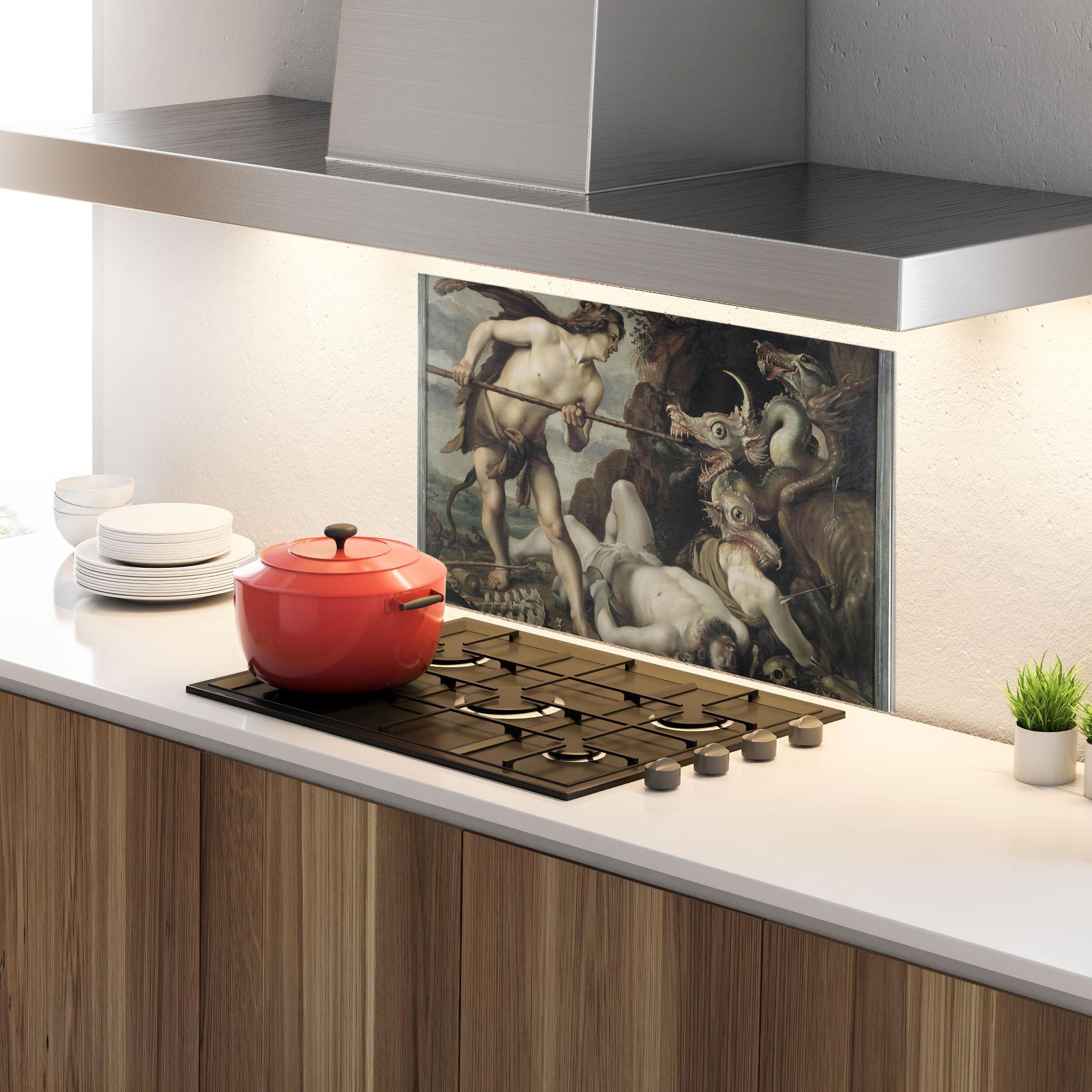 Стъклен панел за кухня Hunting Dragons mockup 4