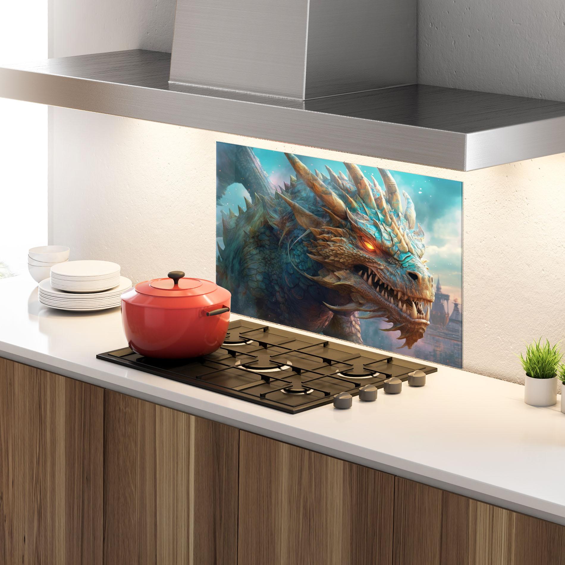 Стъклен панел за кухня Pretty Blue Dragon mockup 4