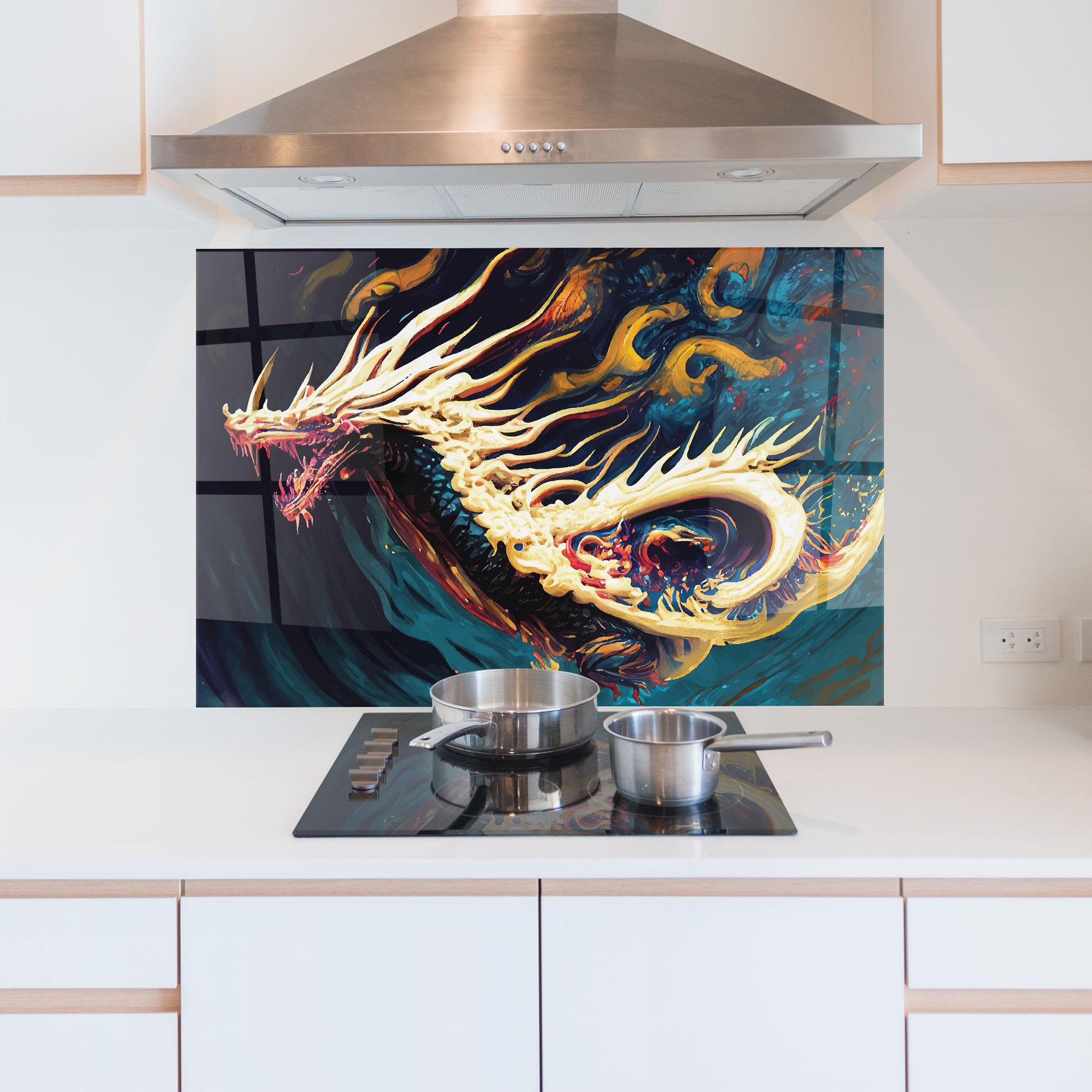 Стъклен панел за кухня Flying Acrylic Dragon mockup 5