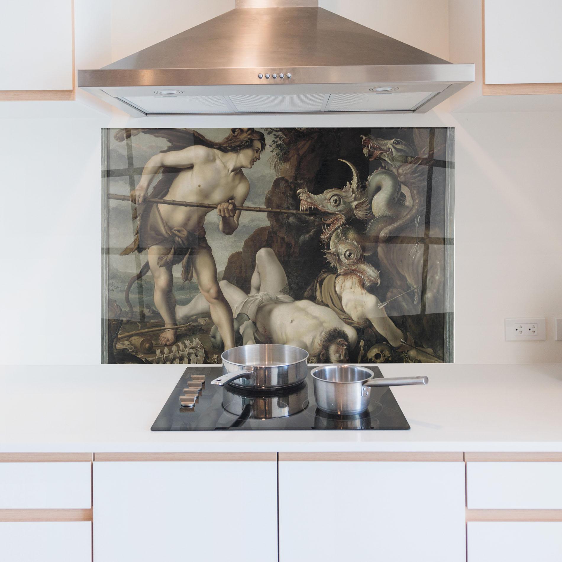 Стъклен панел за кухня Hunting Dragons mockup 5