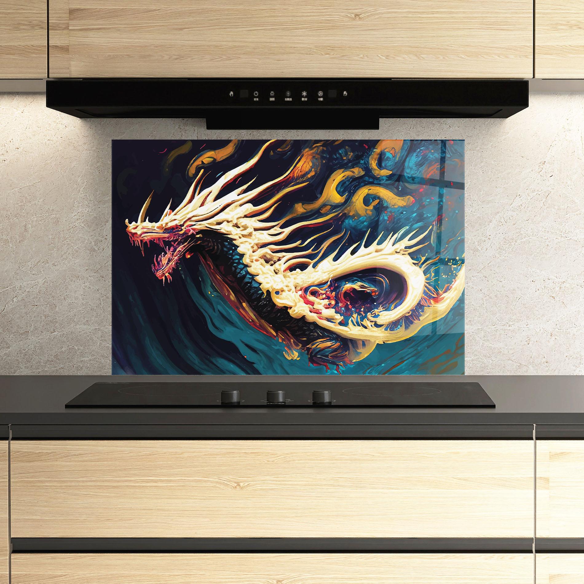 Стъклен панел за кухня Flying Acrylic Dragon mockup 3