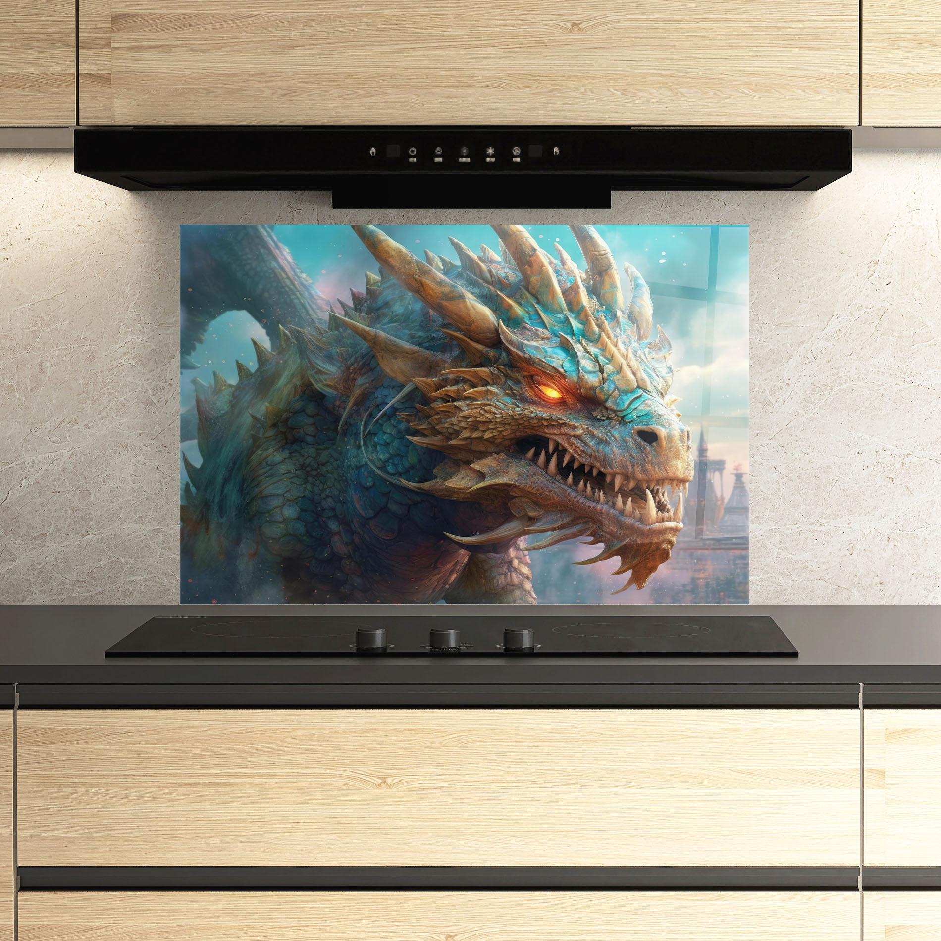 Стъклен панел за кухня Pretty Blue Dragon mockup 3