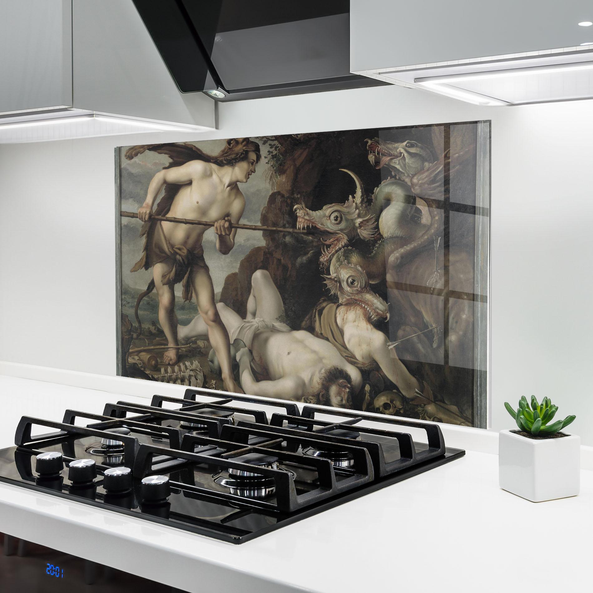Стъклен панел за кухня Hunting Dragons mockup 6