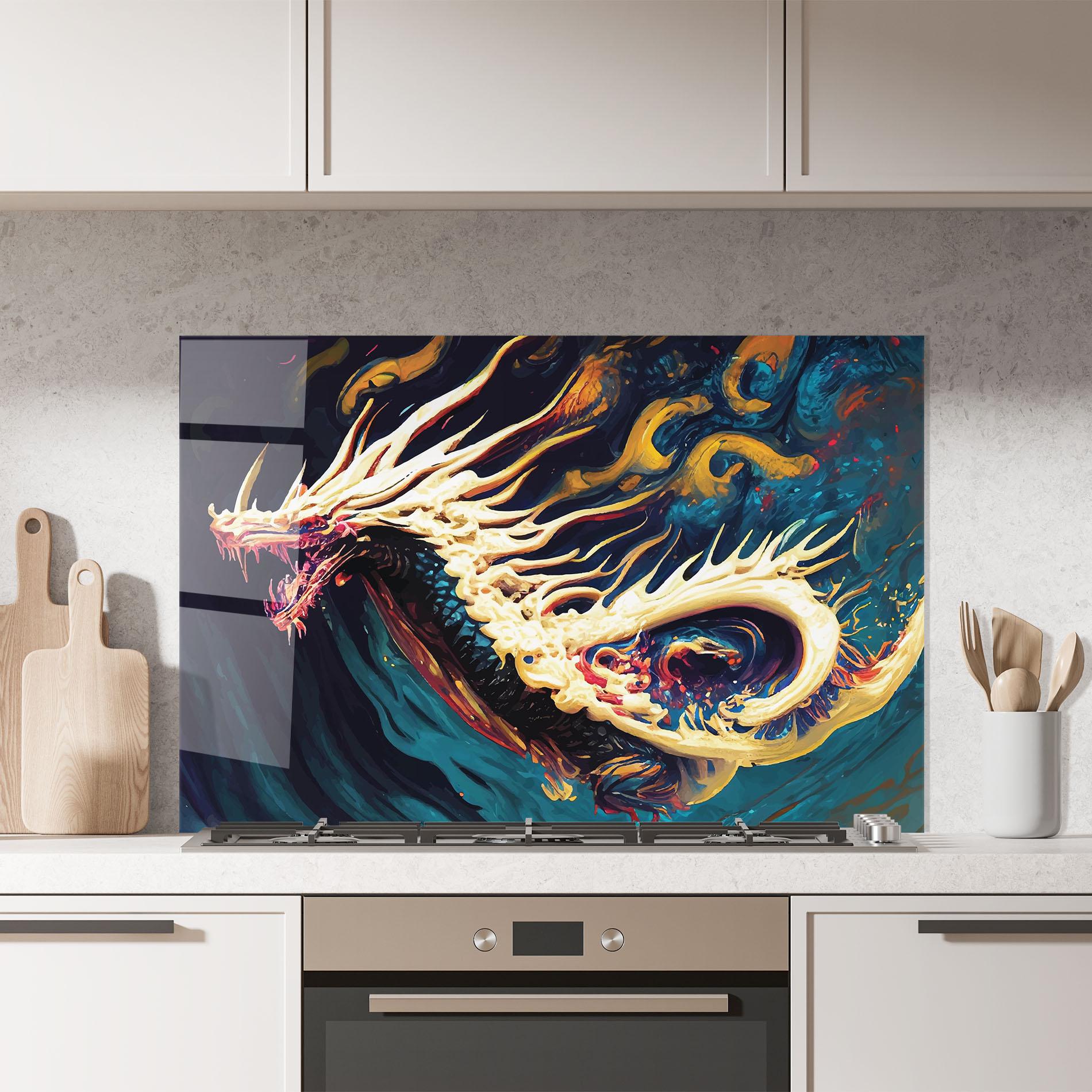 Стъклен панел за кухня Flying Acrylic Dragon mockup 7