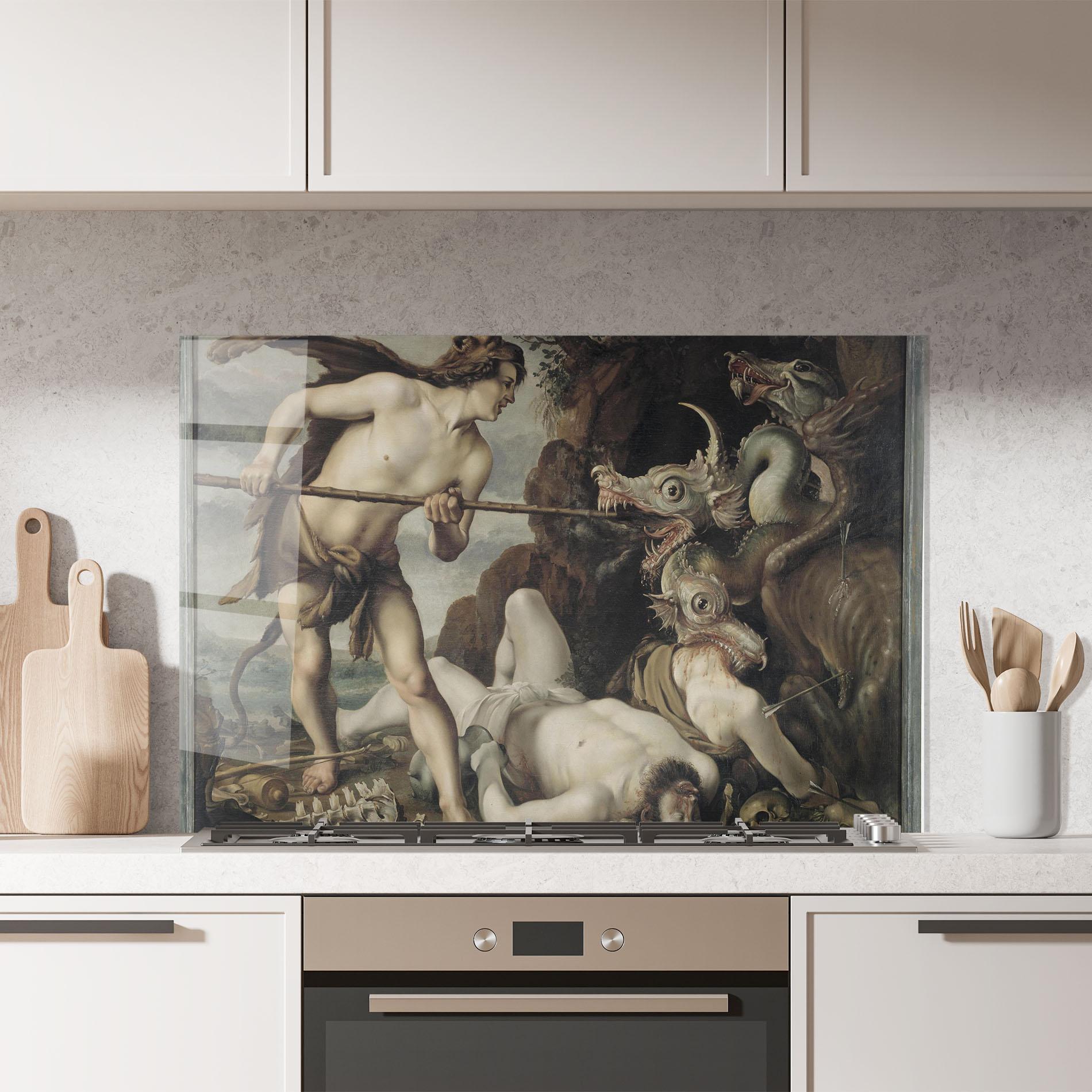 Стъклен панел за кухня Hunting Dragons mockup 7