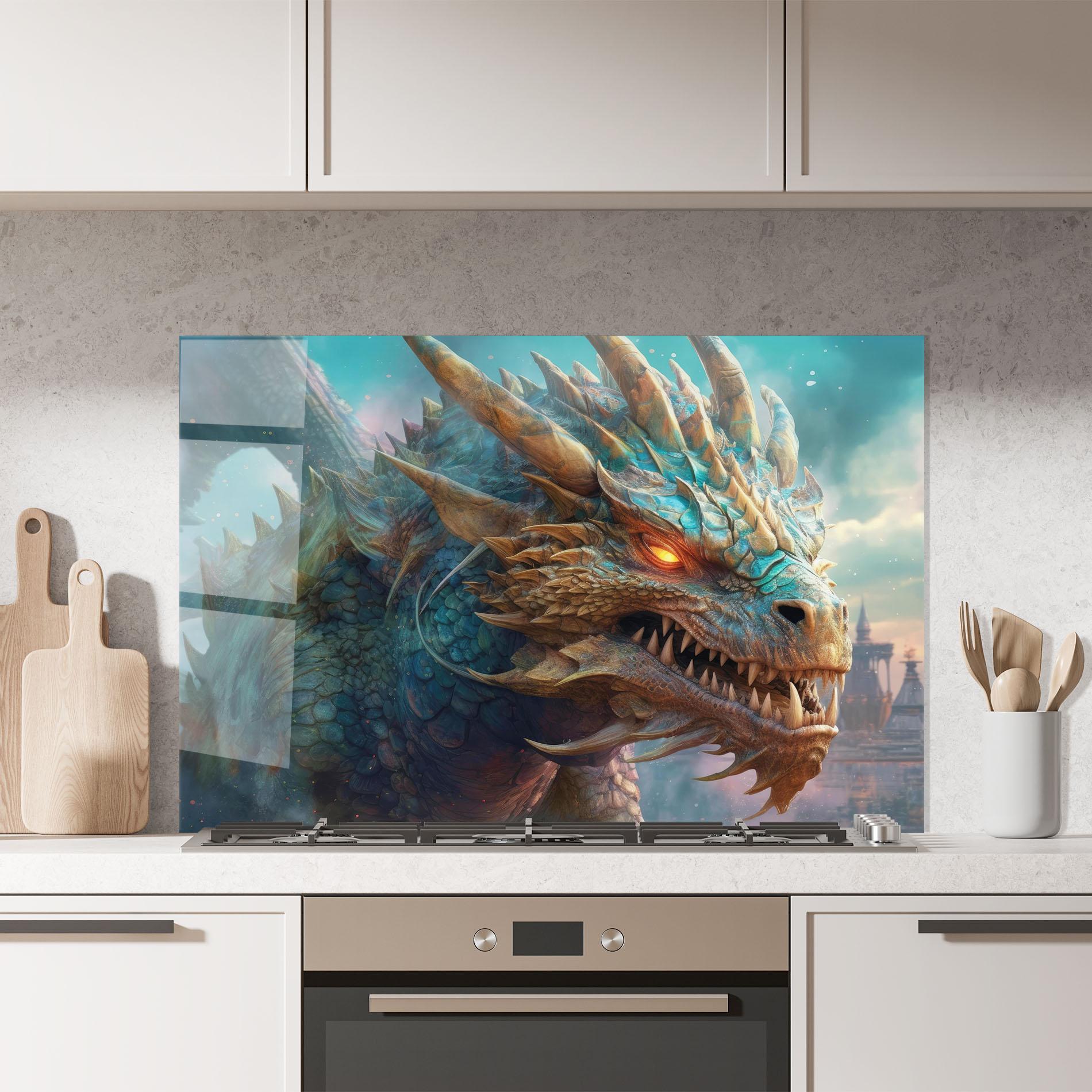 Стъклен панел за кухня Pretty Blue Dragon mockup 7