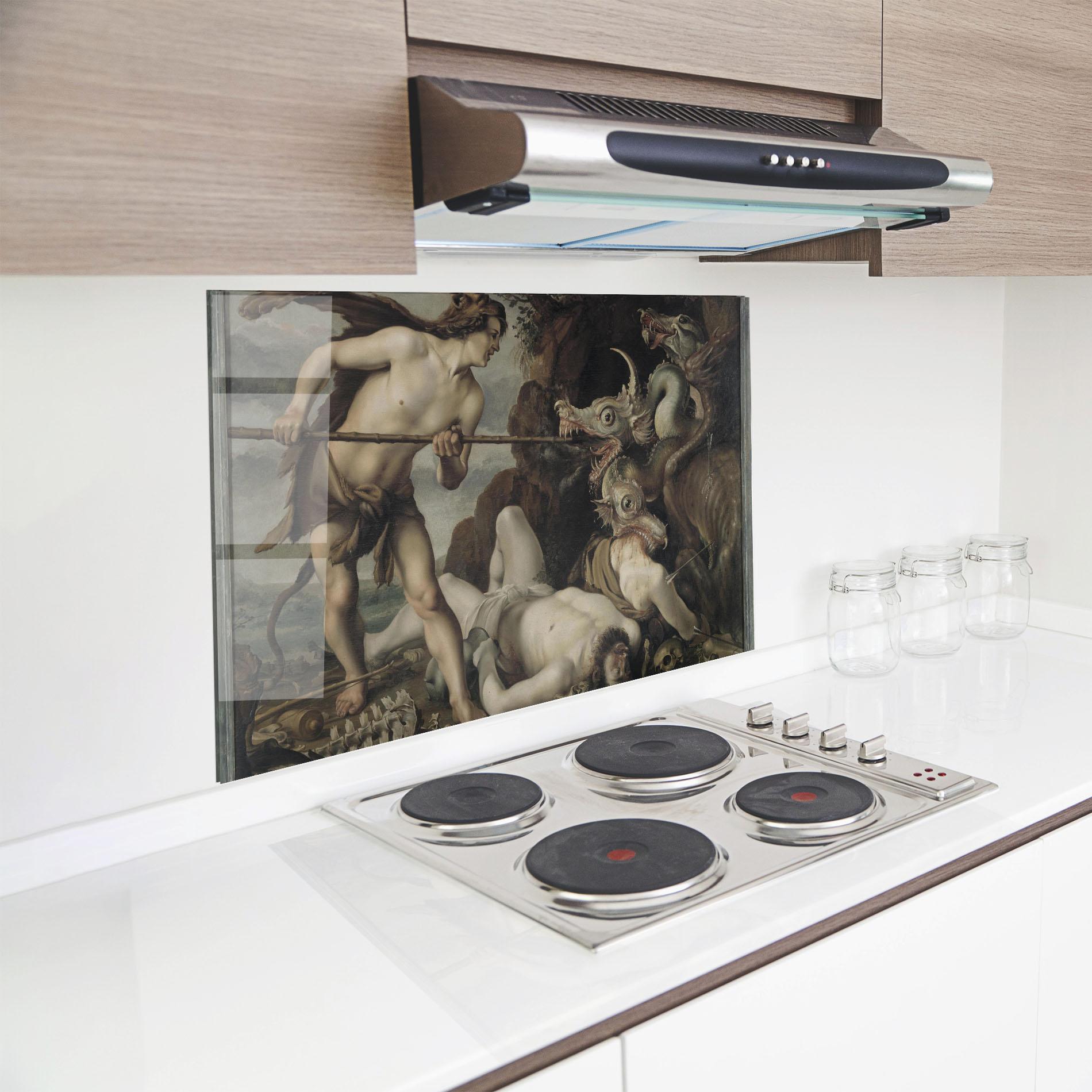 Стъклен панел за кухня Hunting Dragons mockup 8