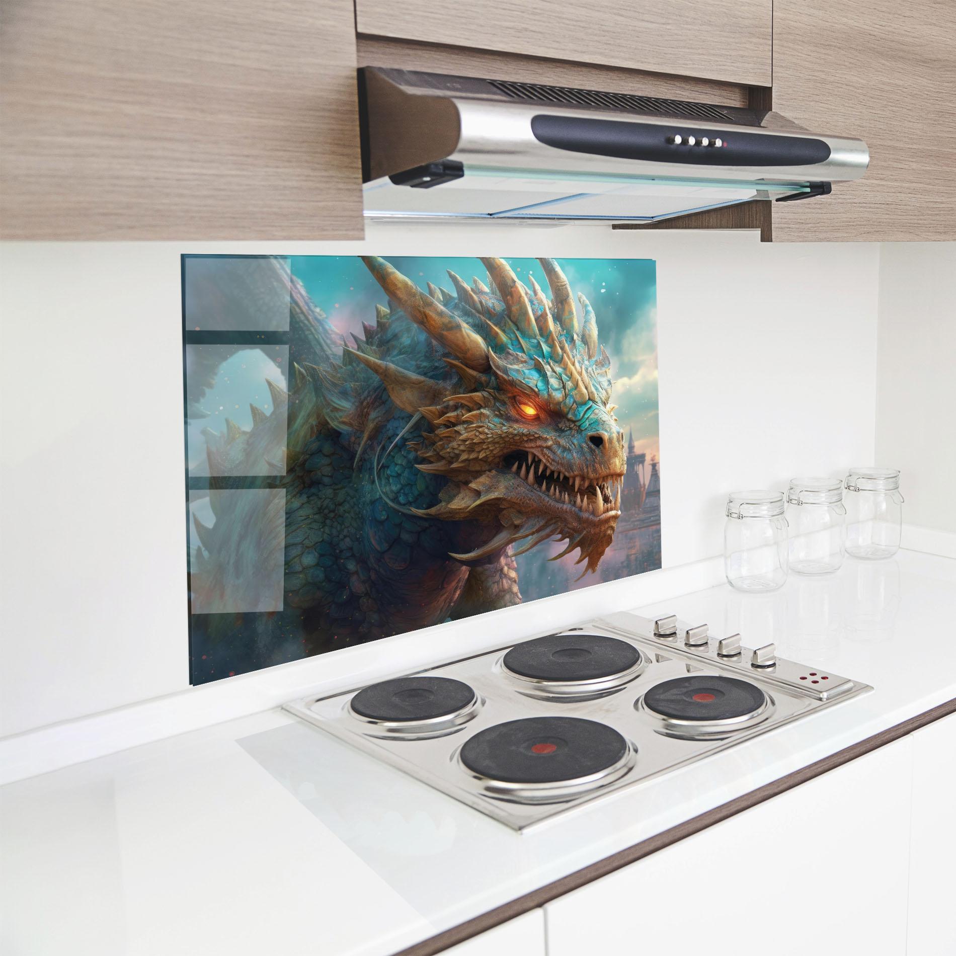Стъклен панел за кухня Pretty Blue Dragon mockup 8