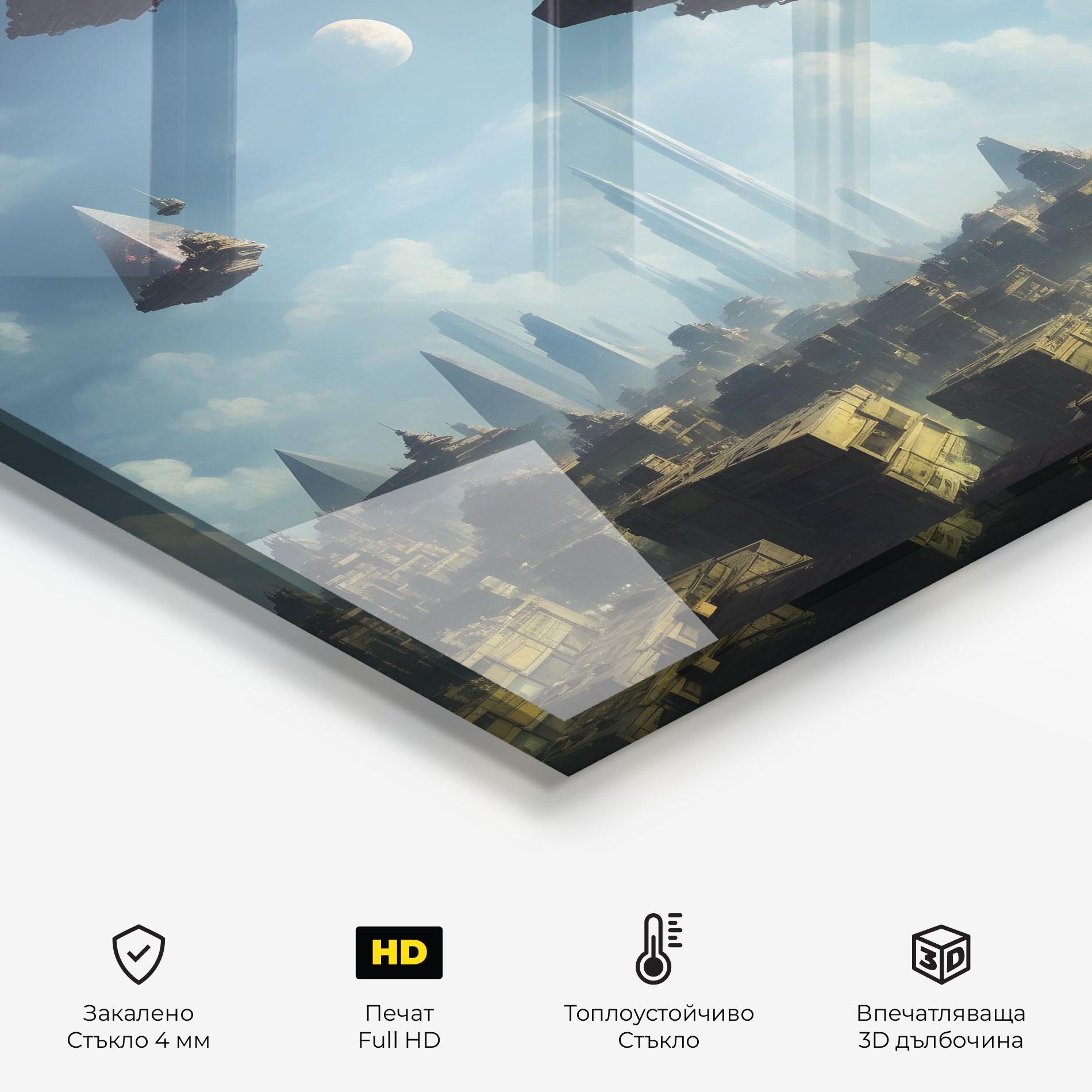 Стъклен панел за кухня Flying Piramids mockup 2