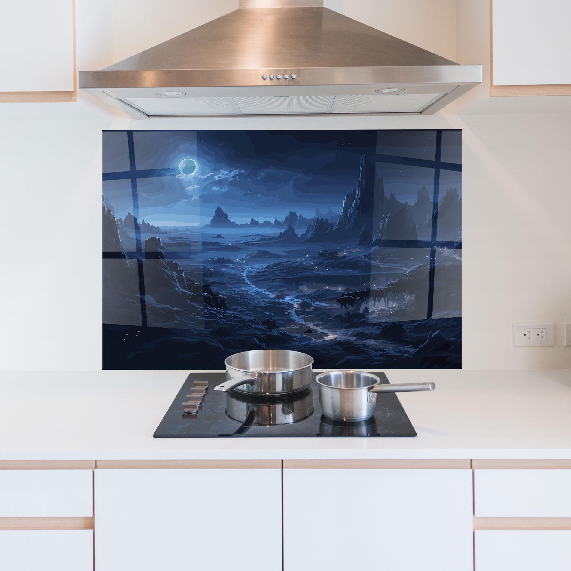 Стъклен панел за кухня Blue Art World mockup 5