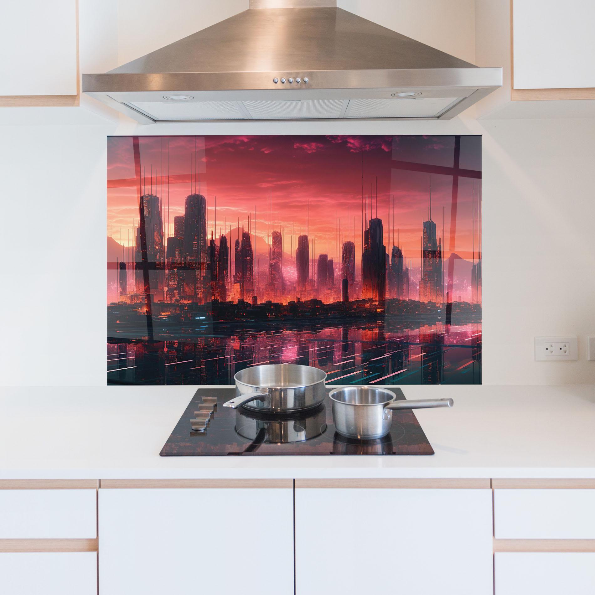 Стъклен панел за кухня Cityscape Tower mockup 5
