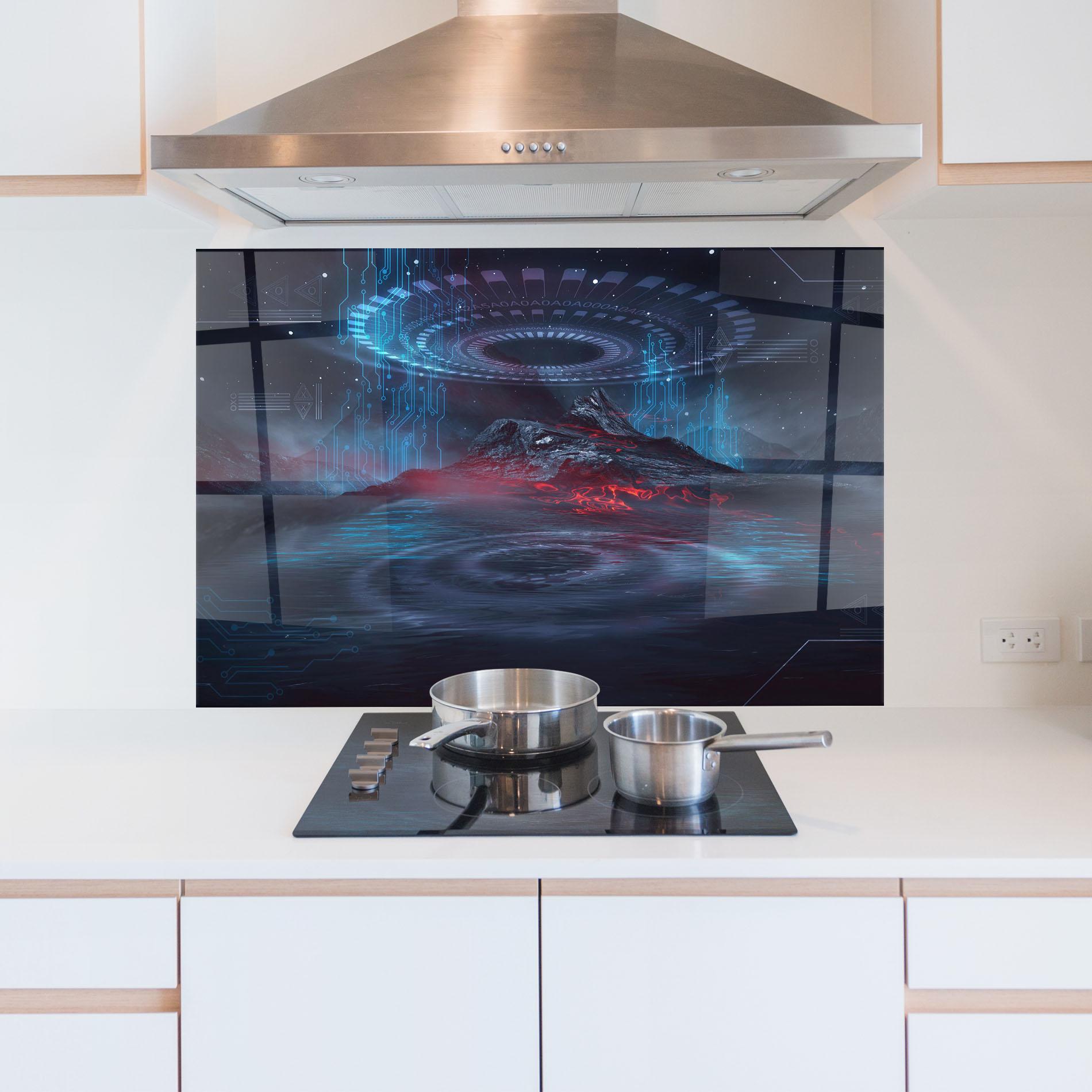 Стъклен панел за кухня Neon Space Galaxy mockup 5