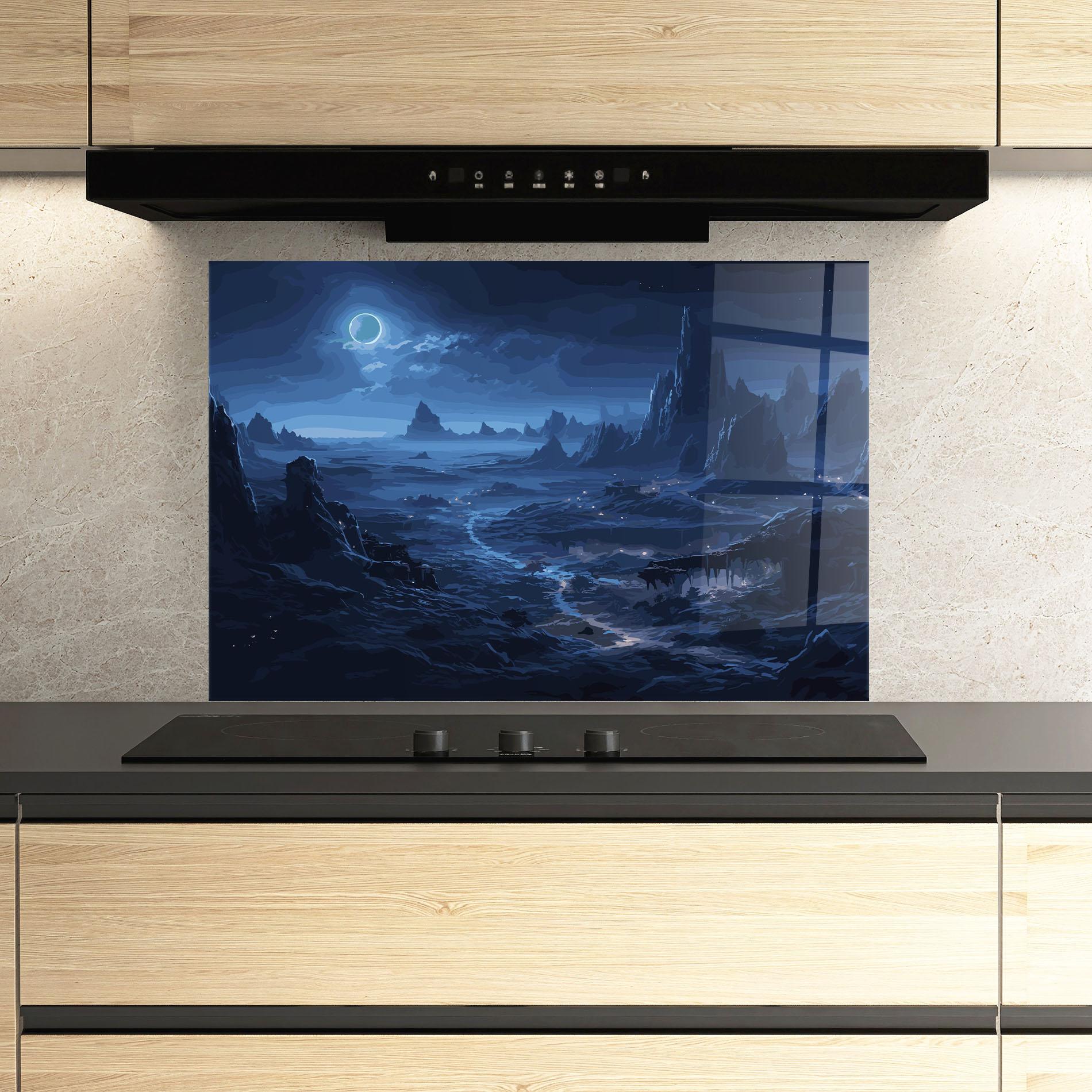 Стъклен панел за кухня Blue Art World mockup 3