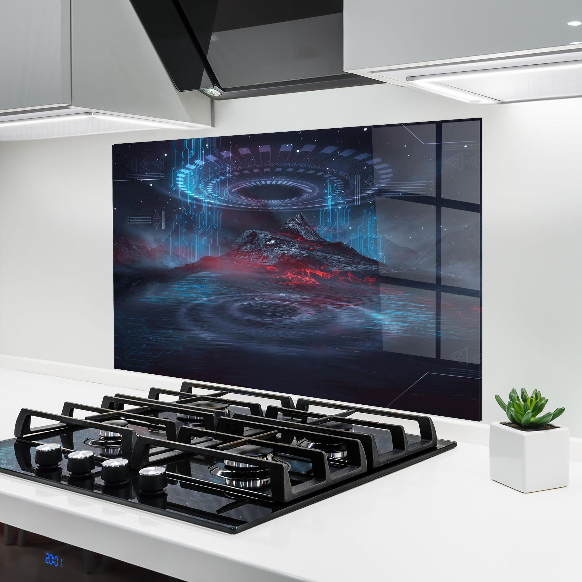 Стъклен панел за кухня Neon Space Galaxy mockup 6