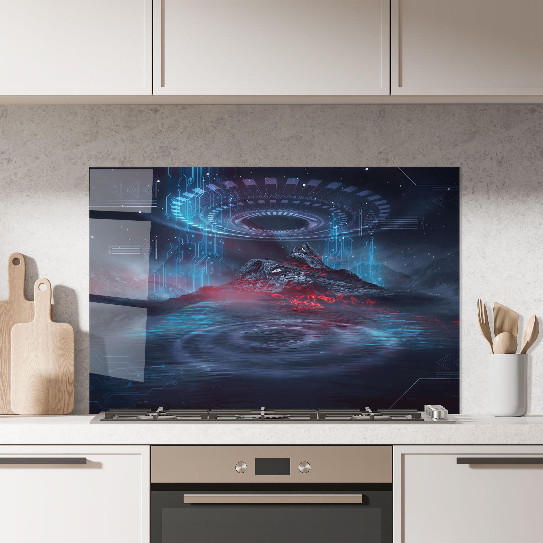 Стъклен панел за кухня Neon Space Galaxy mockup 7