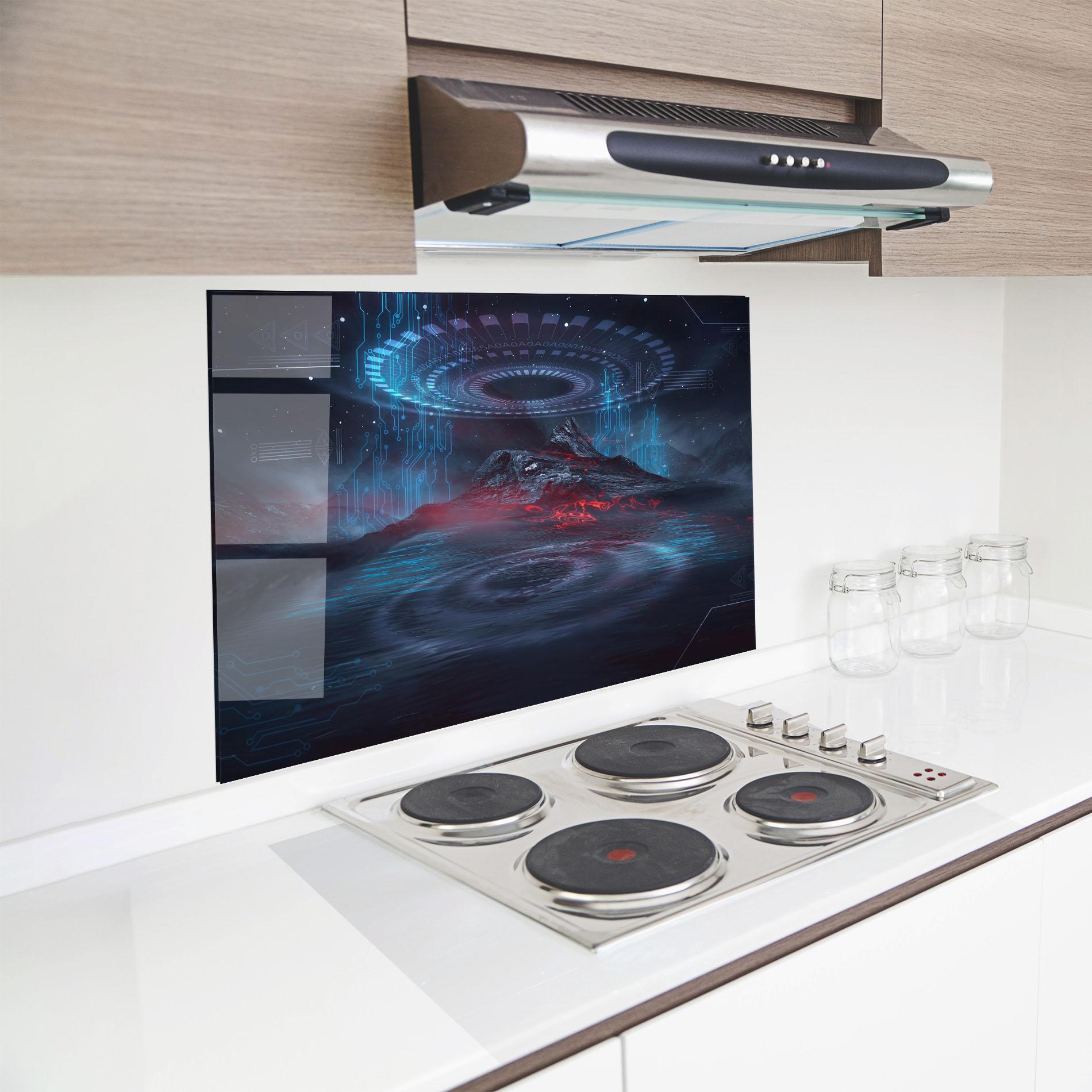 Стъклен панел за кухня Neon Space Galaxy mockup 8