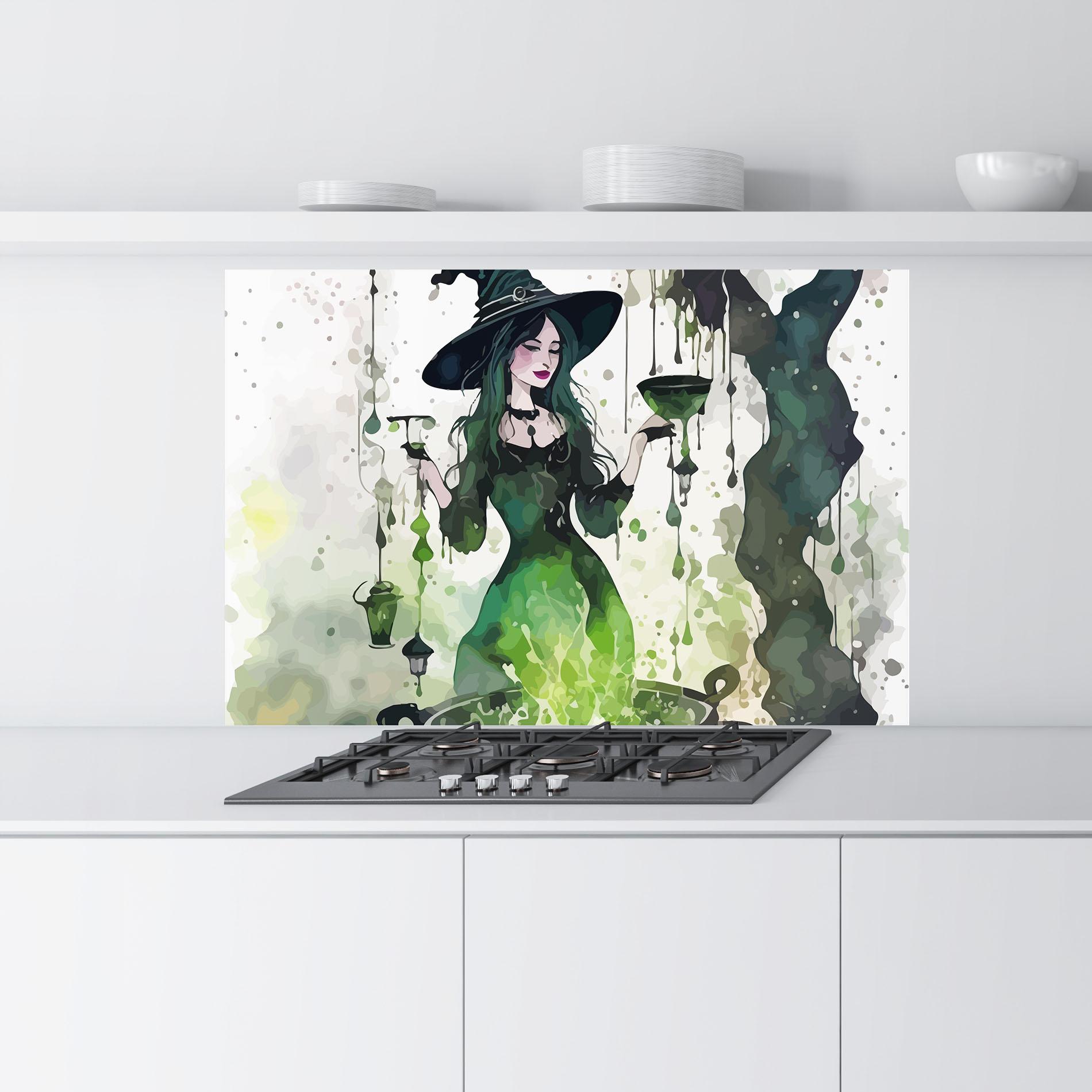 Стъклен панел за кухня Green Light Witch mockup 9