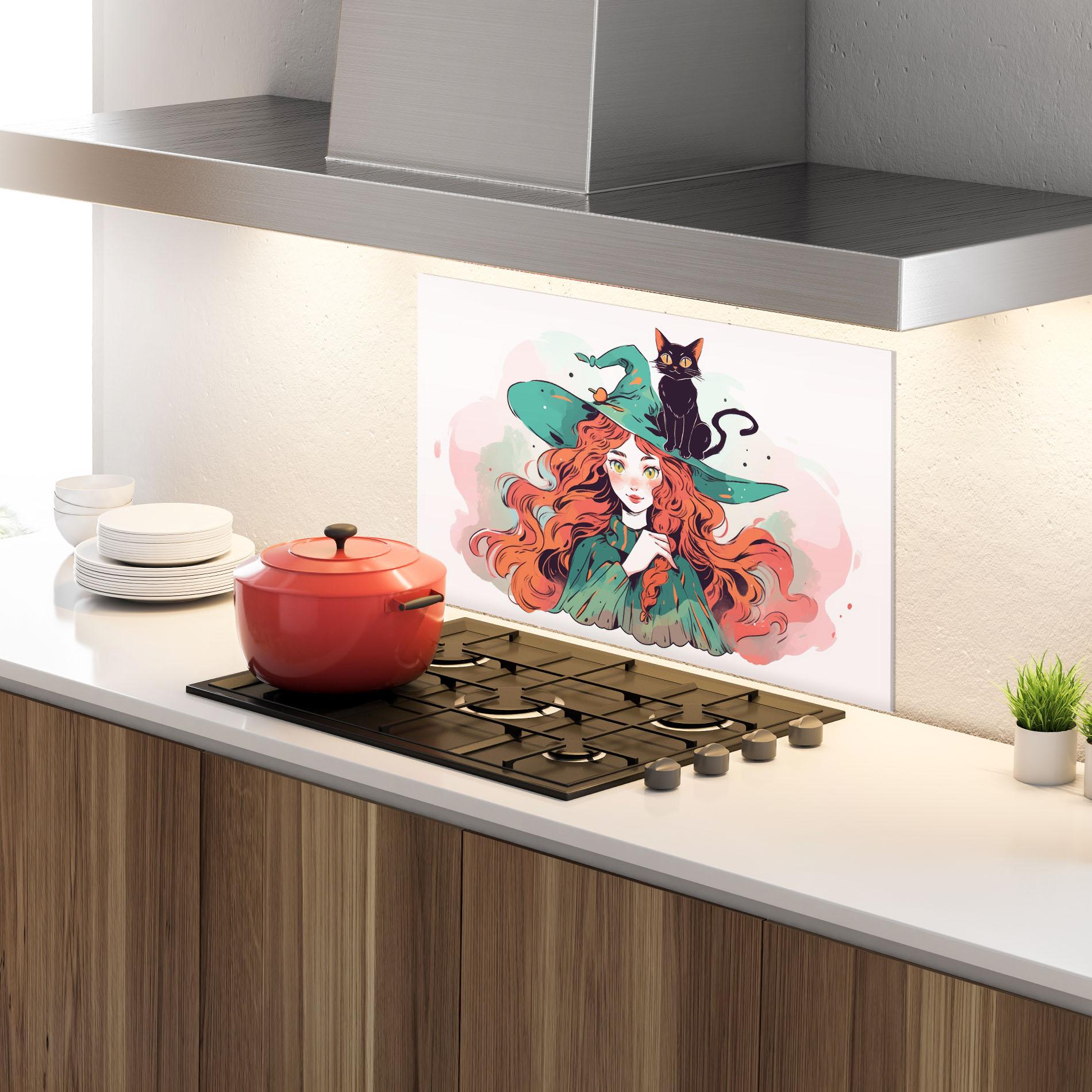 Стъклен панел за кухня Red Air Witch mockup 4