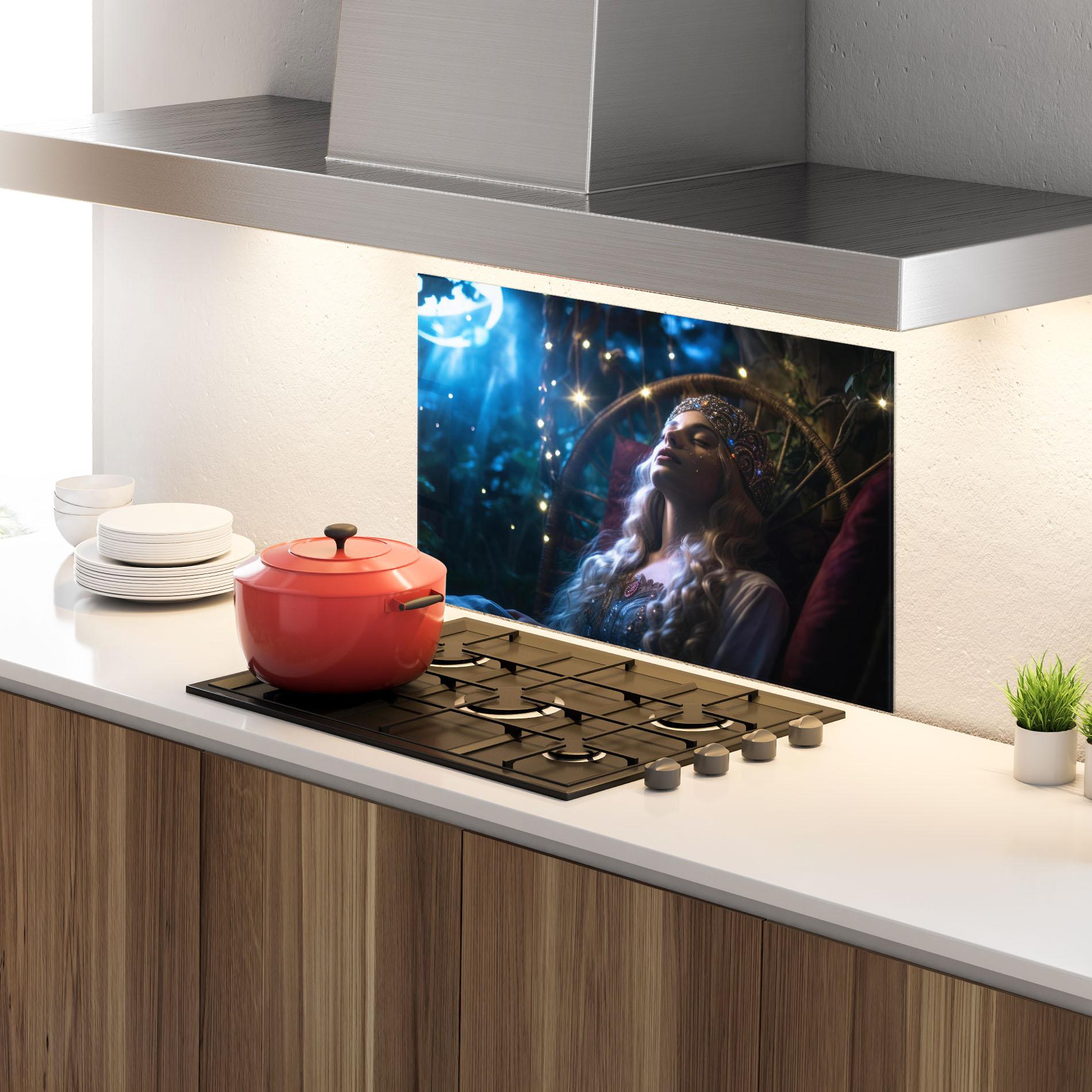 Стъклен панел за кухня Witch Sleeping mockup 4