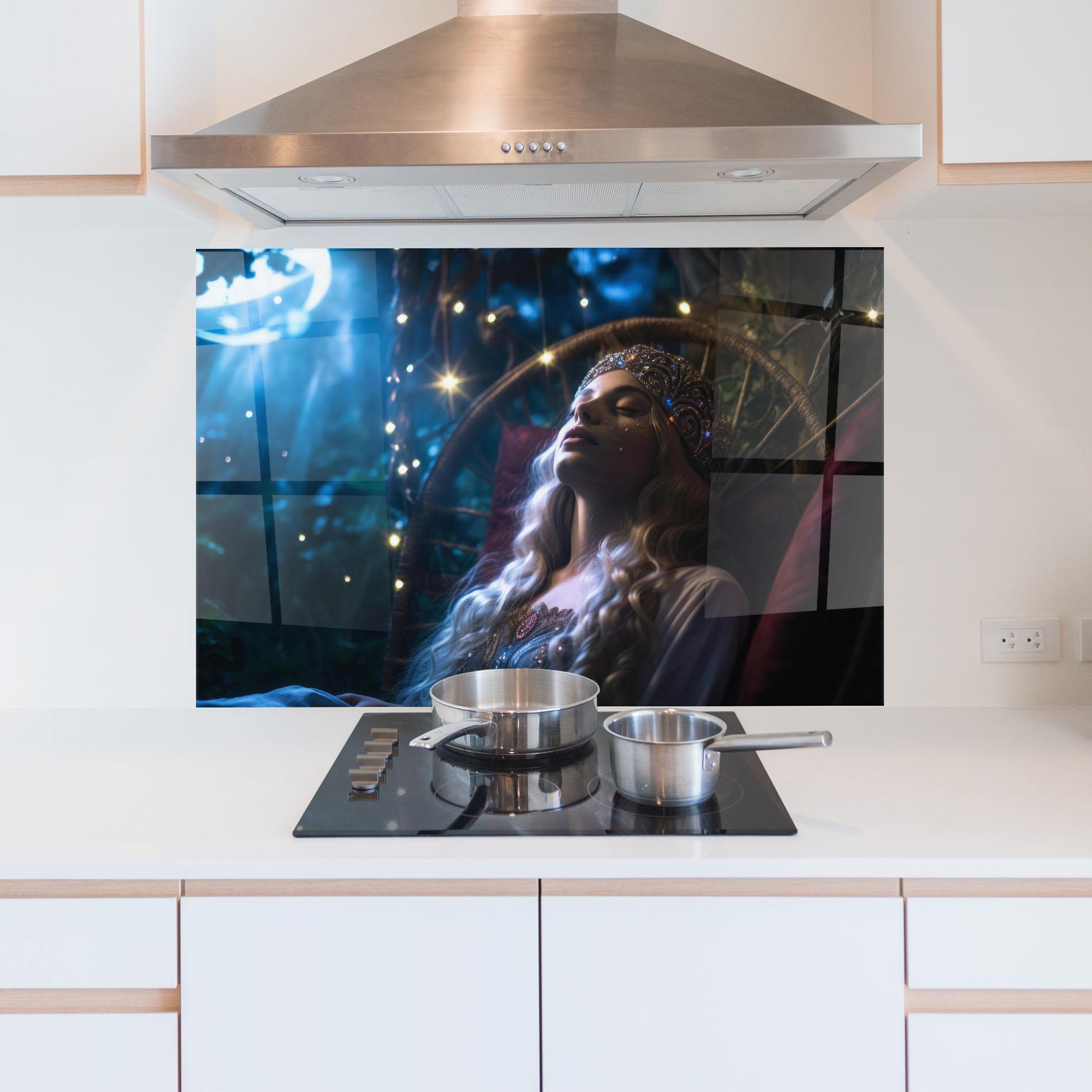 Стъклен панел за кухня Witch Sleeping mockup 5