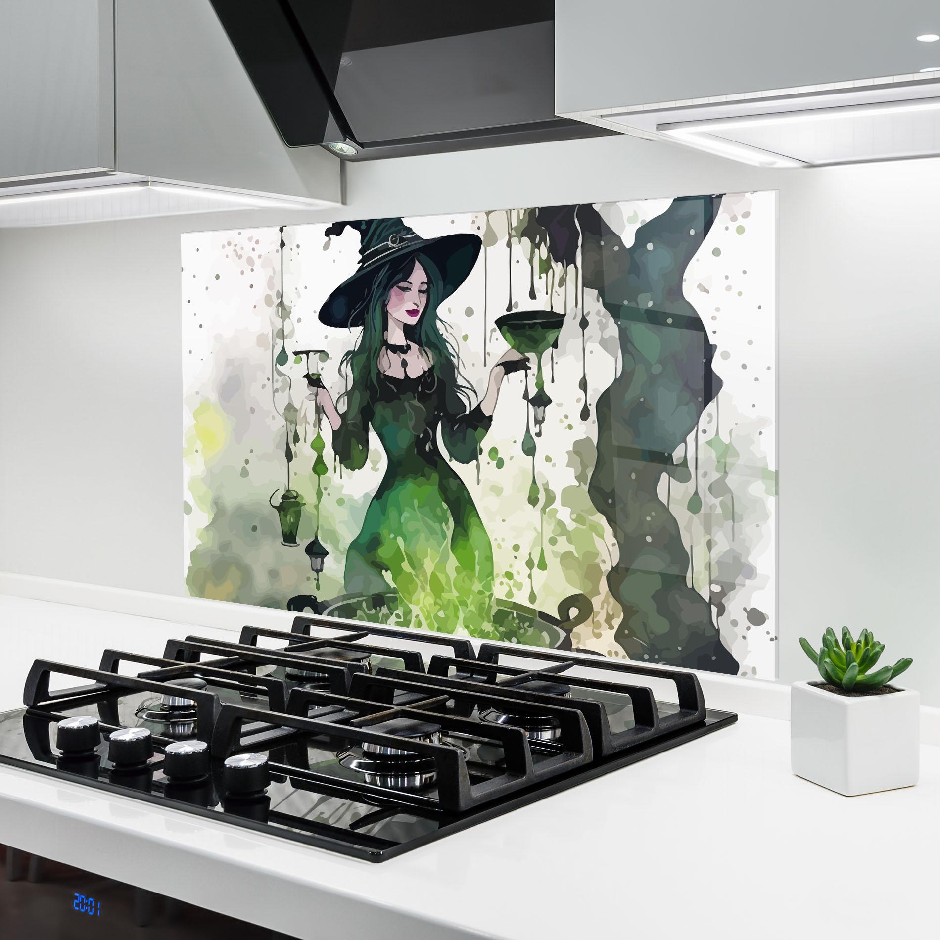 Стъклен панел за кухня Green Light Witch mockup 6