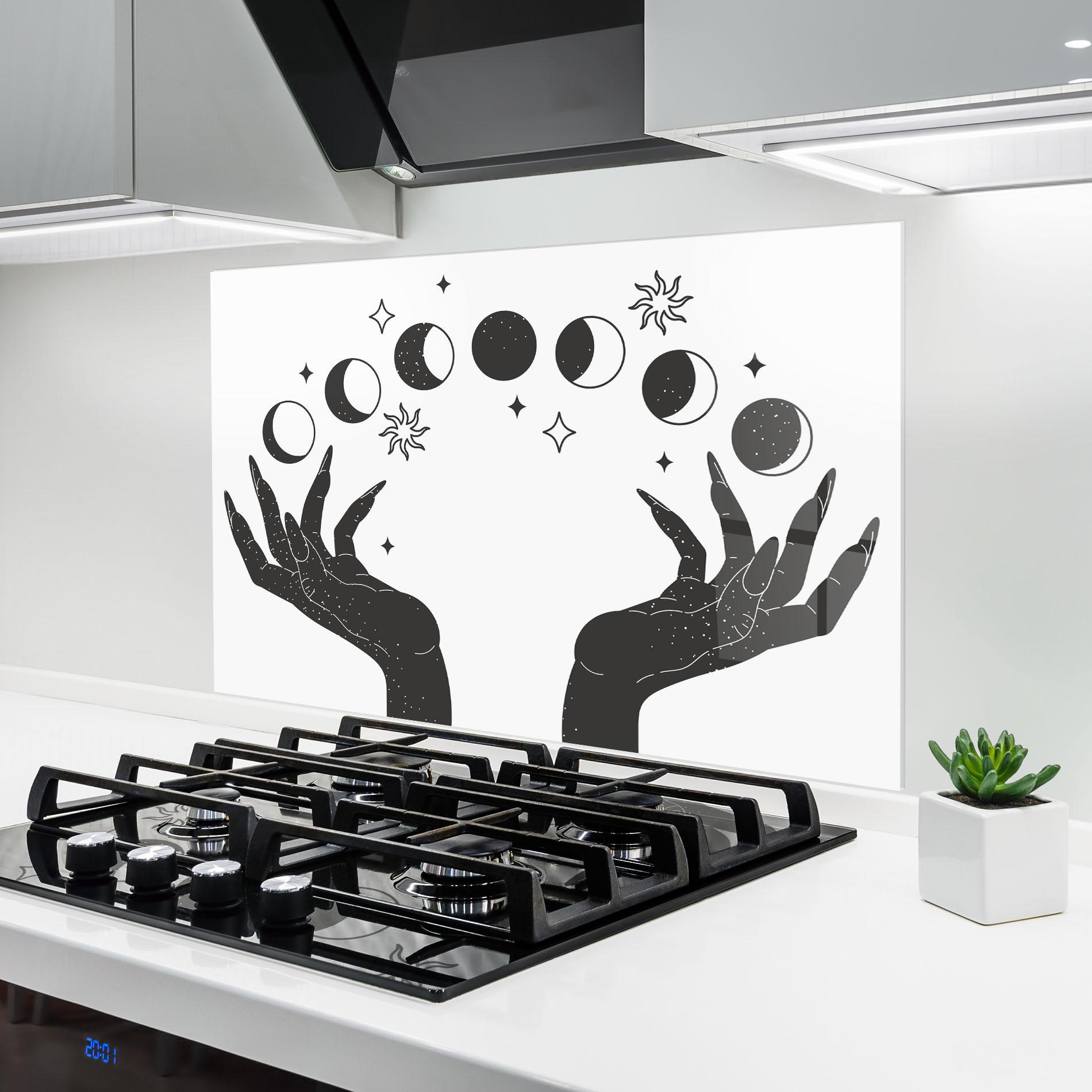 Стъклен панел за кухня Magic Moon Hands mockup 6