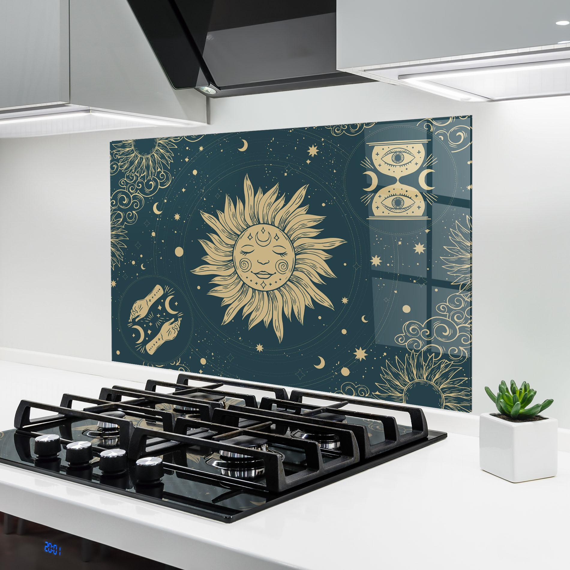 Стъклен панел за кухня Sun Face Magic mockup 6