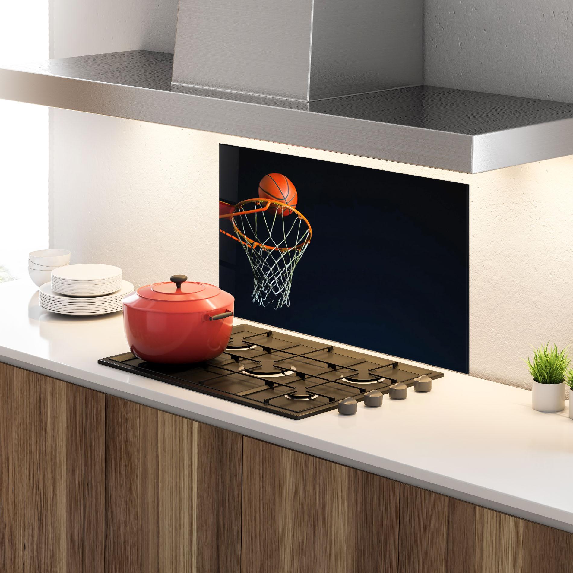Стъклен панел за кухня Basketball Hoop On Black mockup 4