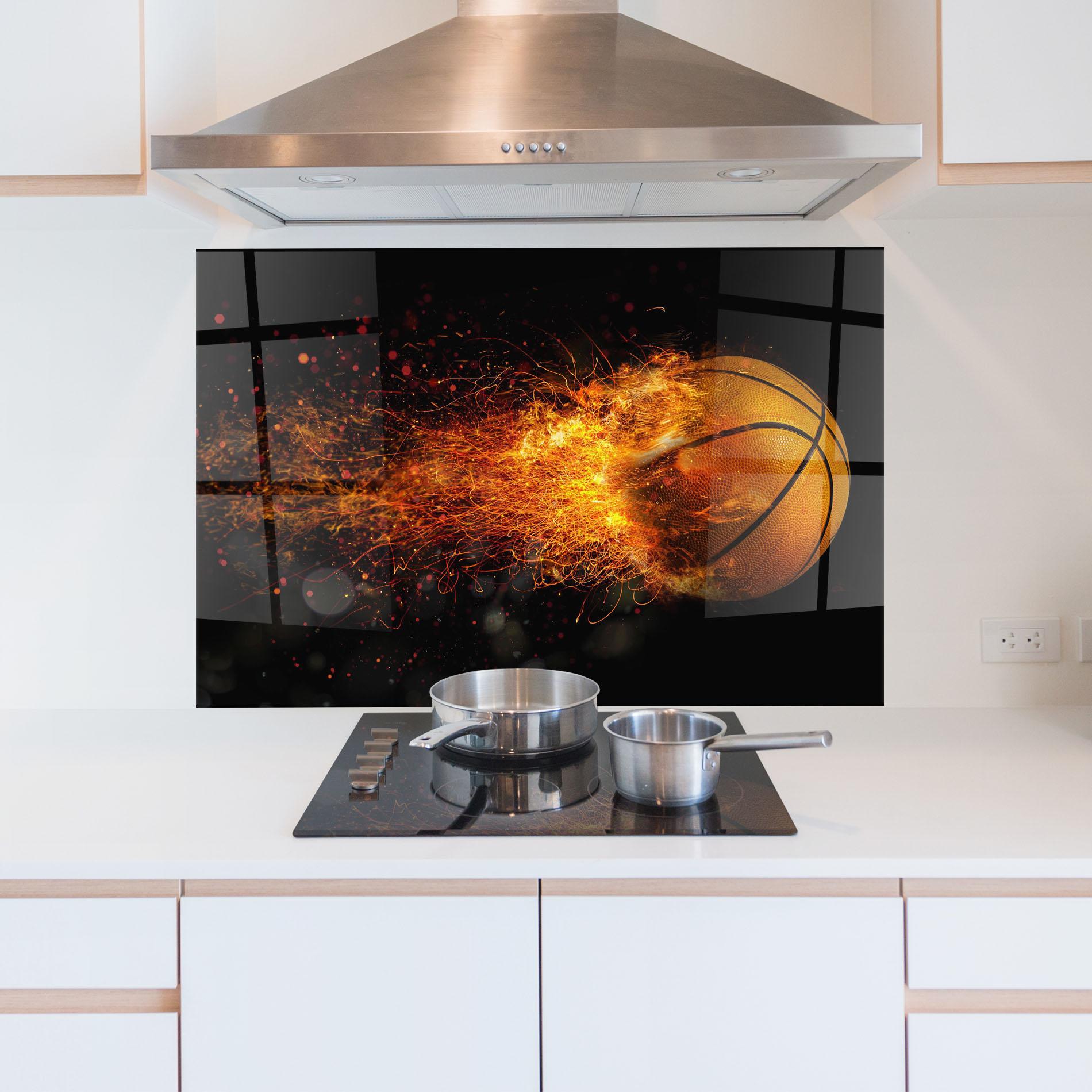 Стъклен панел за кухня Basket Ball Flame mockup 5