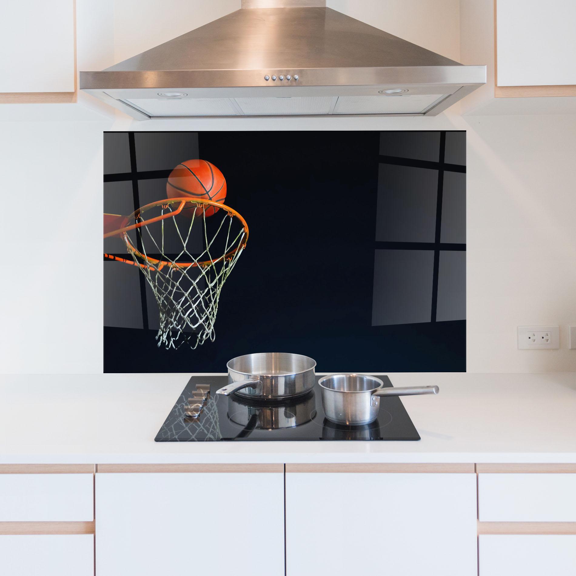 Стъклен панел за кухня Basketball Hoop On Black mockup 5