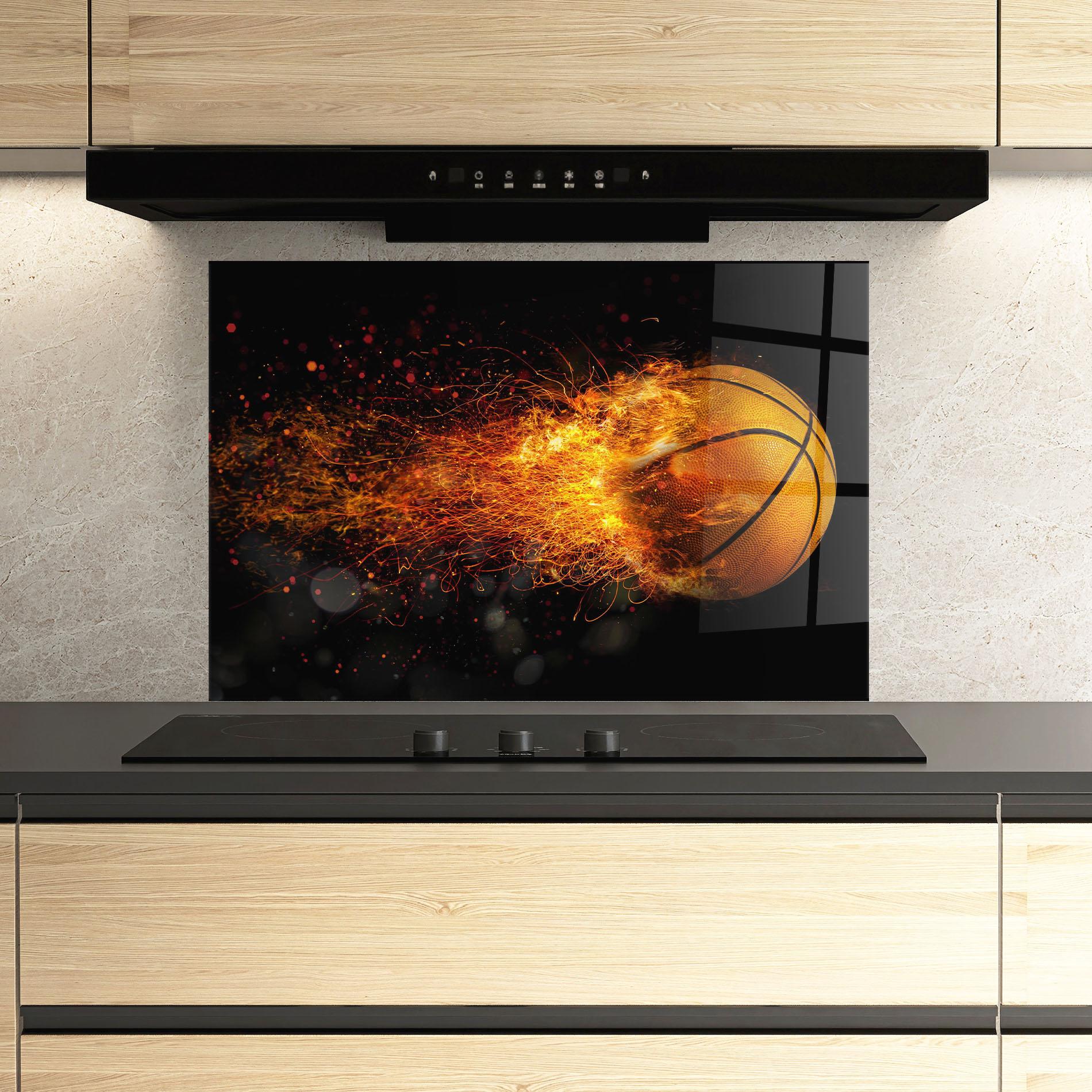 Стъклен панел за кухня Basket Ball Flame mockup 3