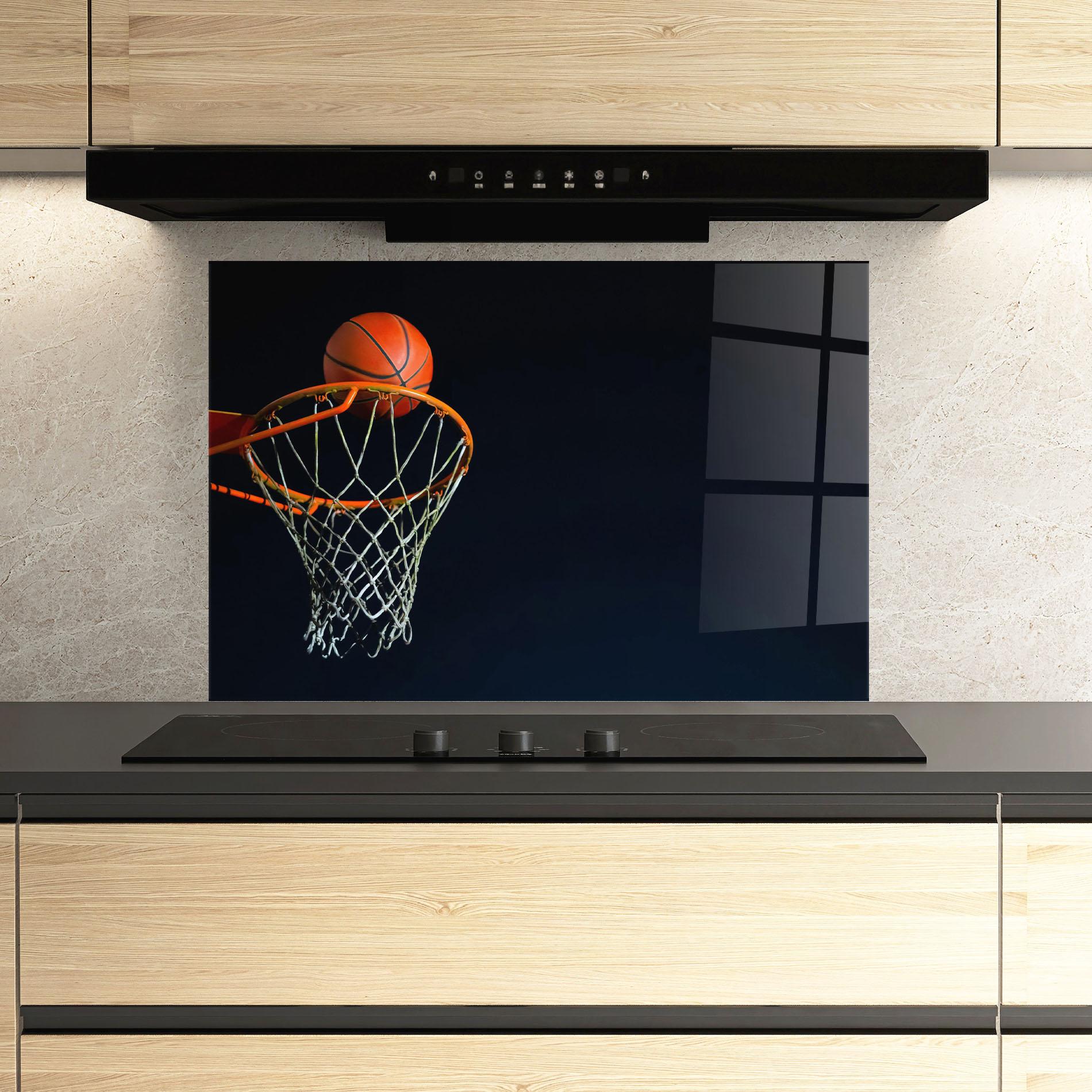 Стъклен панел за кухня Basketball Hoop On Black mockup 3