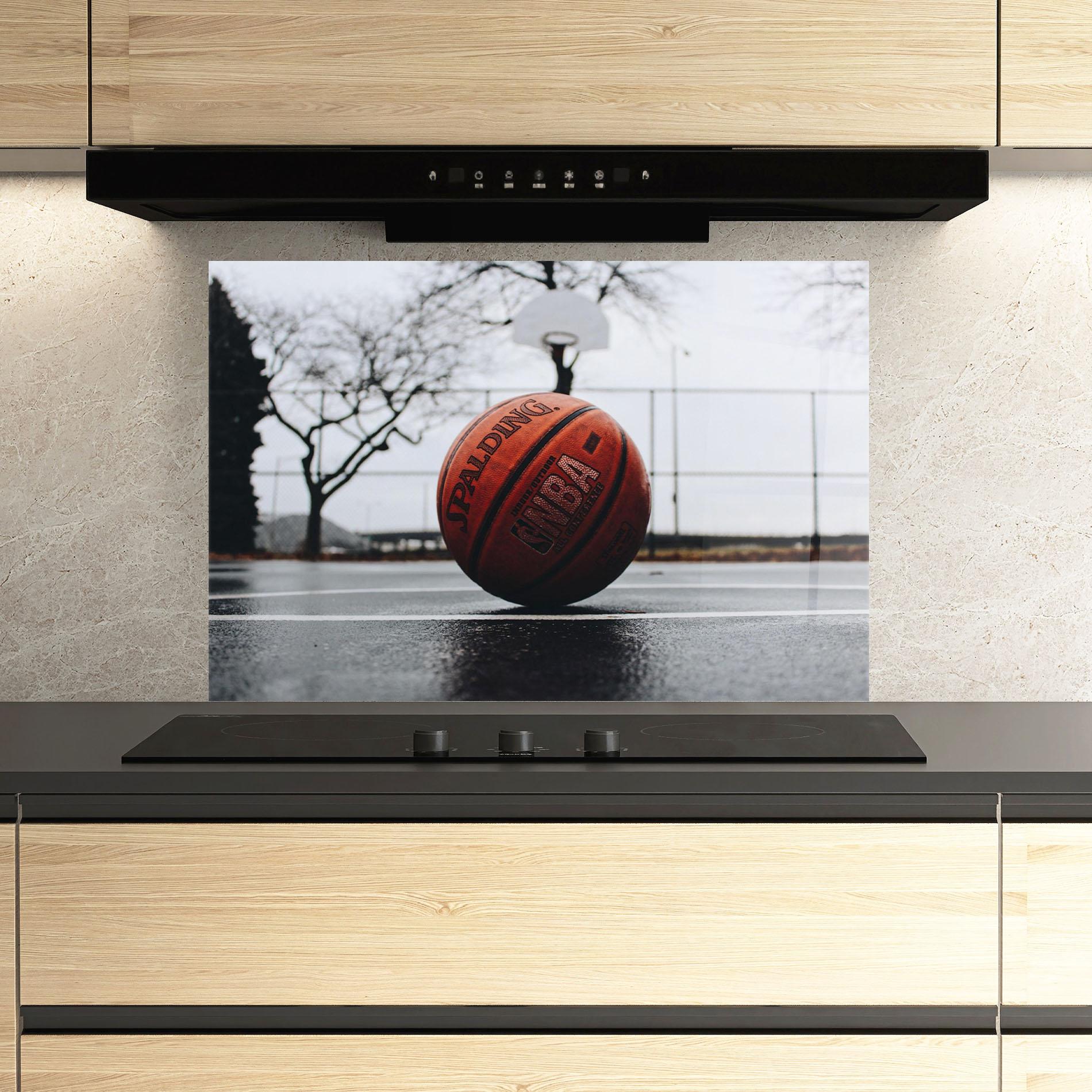 Стъклен панел за кухня Orange Basketball On Grey mockup 3