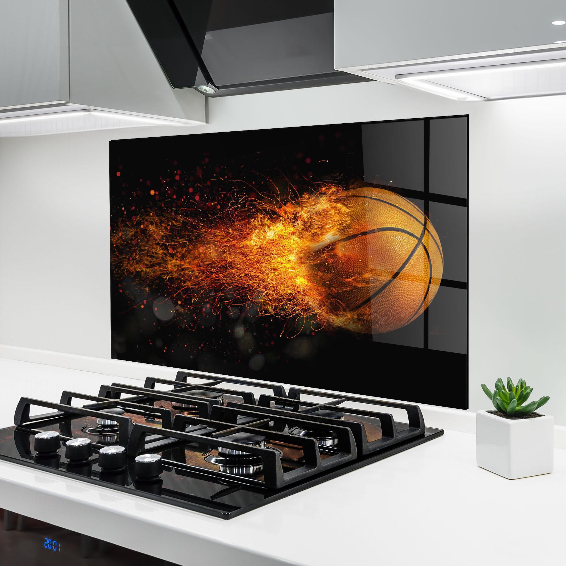 Стъклен панел за кухня Basket Ball Flame mockup 6