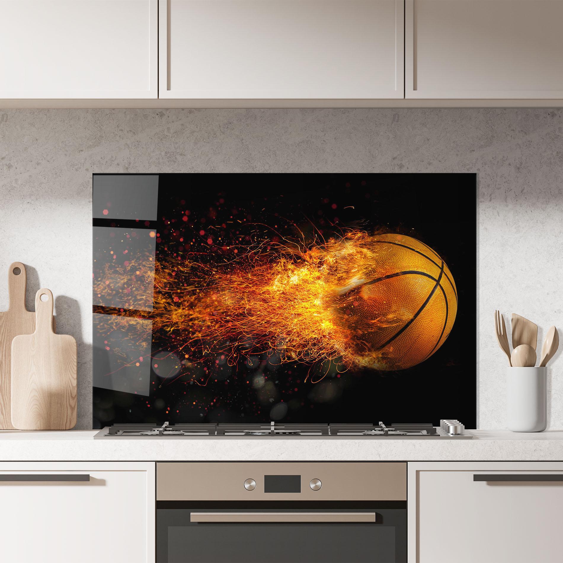 Стъклен панел за кухня Basket Ball Flame mockup 7