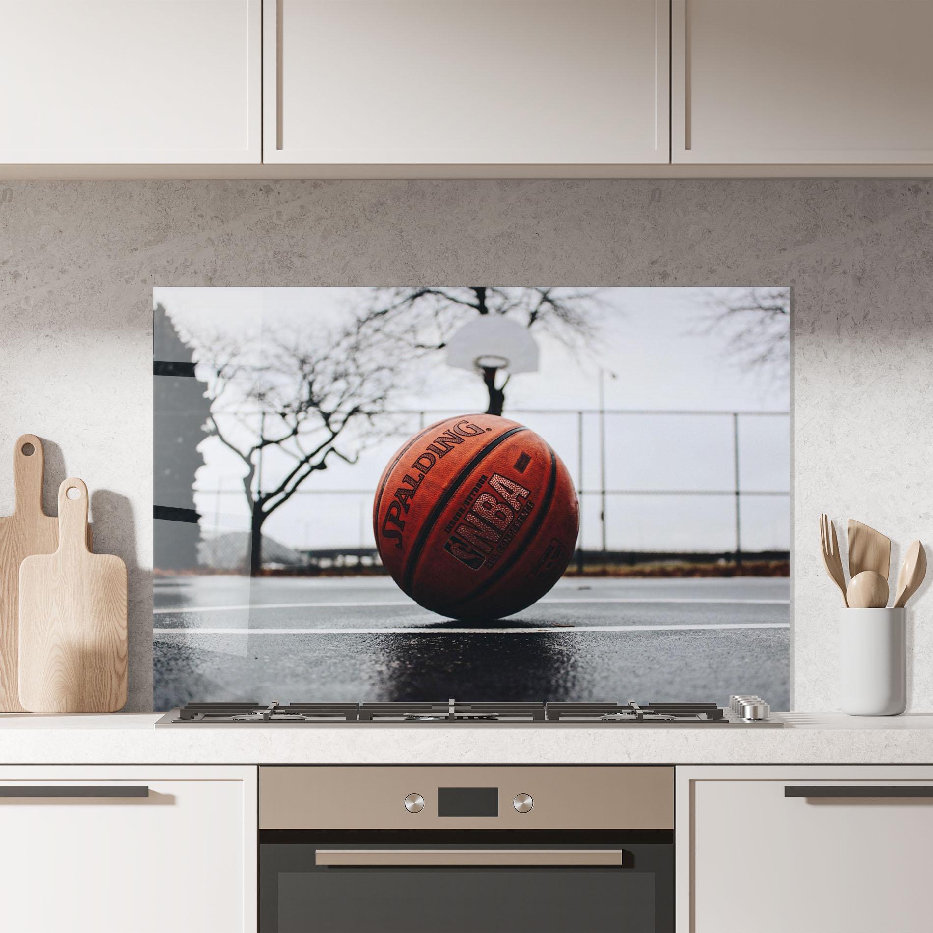 Стъклен панел за кухня Orange Basketball On Grey mockup 7