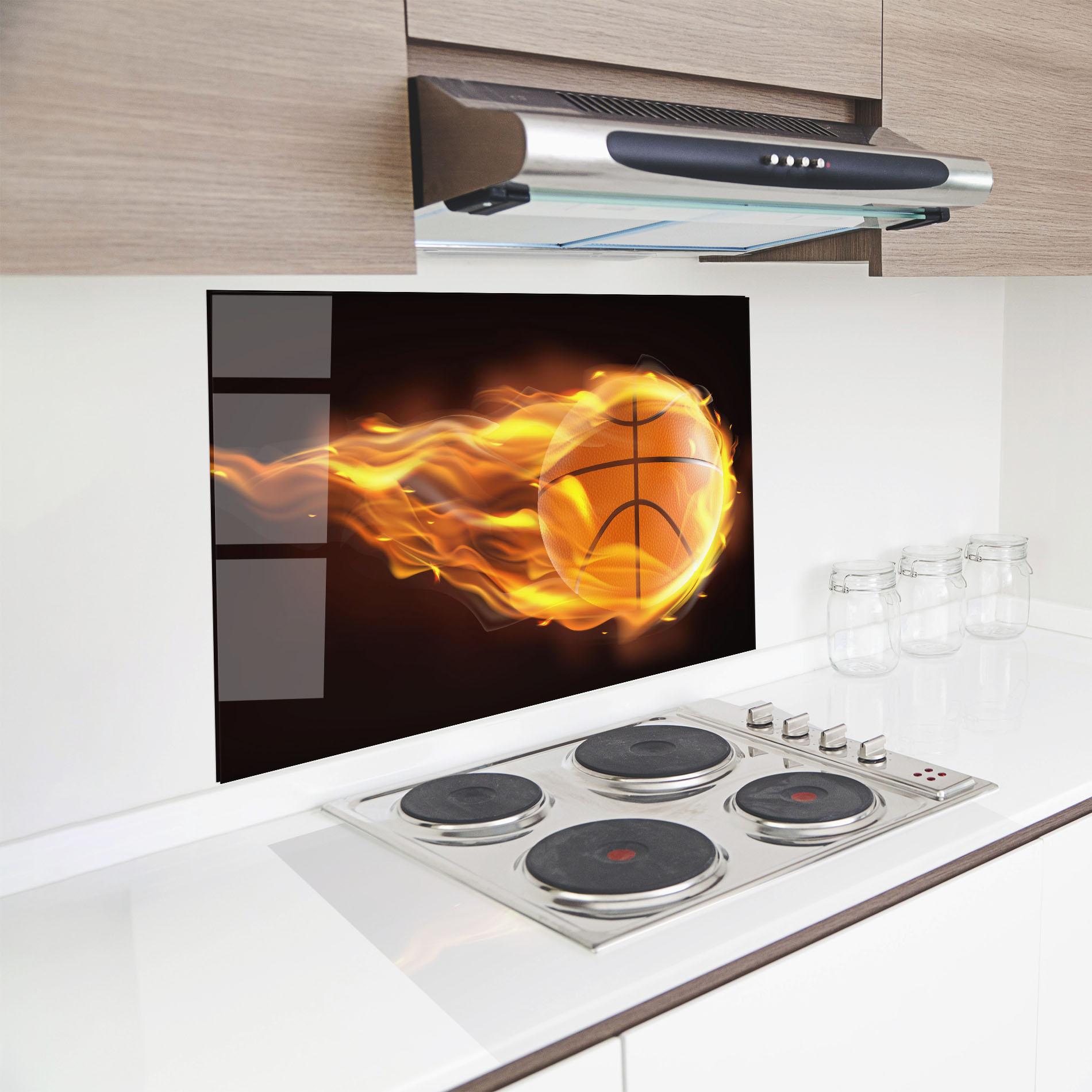 Стъклен панел за кухня Basketball On Fire mockup 8