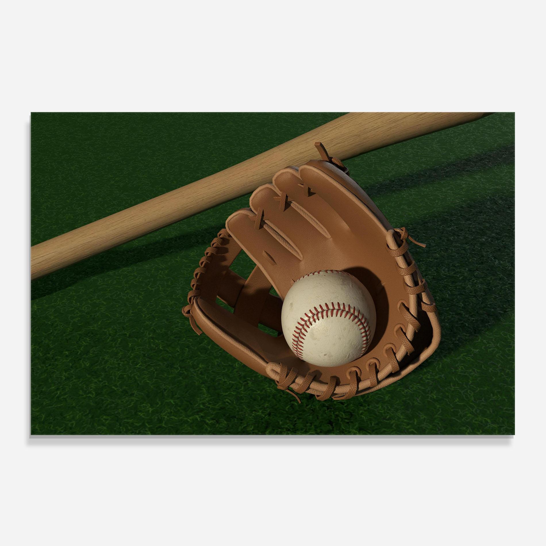 Стъклен панел за кухня Baseball Glove On Green mockup 0