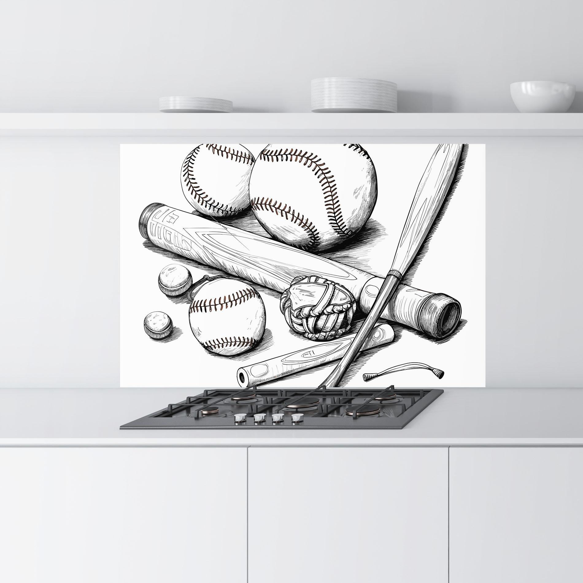 Стъклен панел за кухня Baseball Balls Line mockup 9