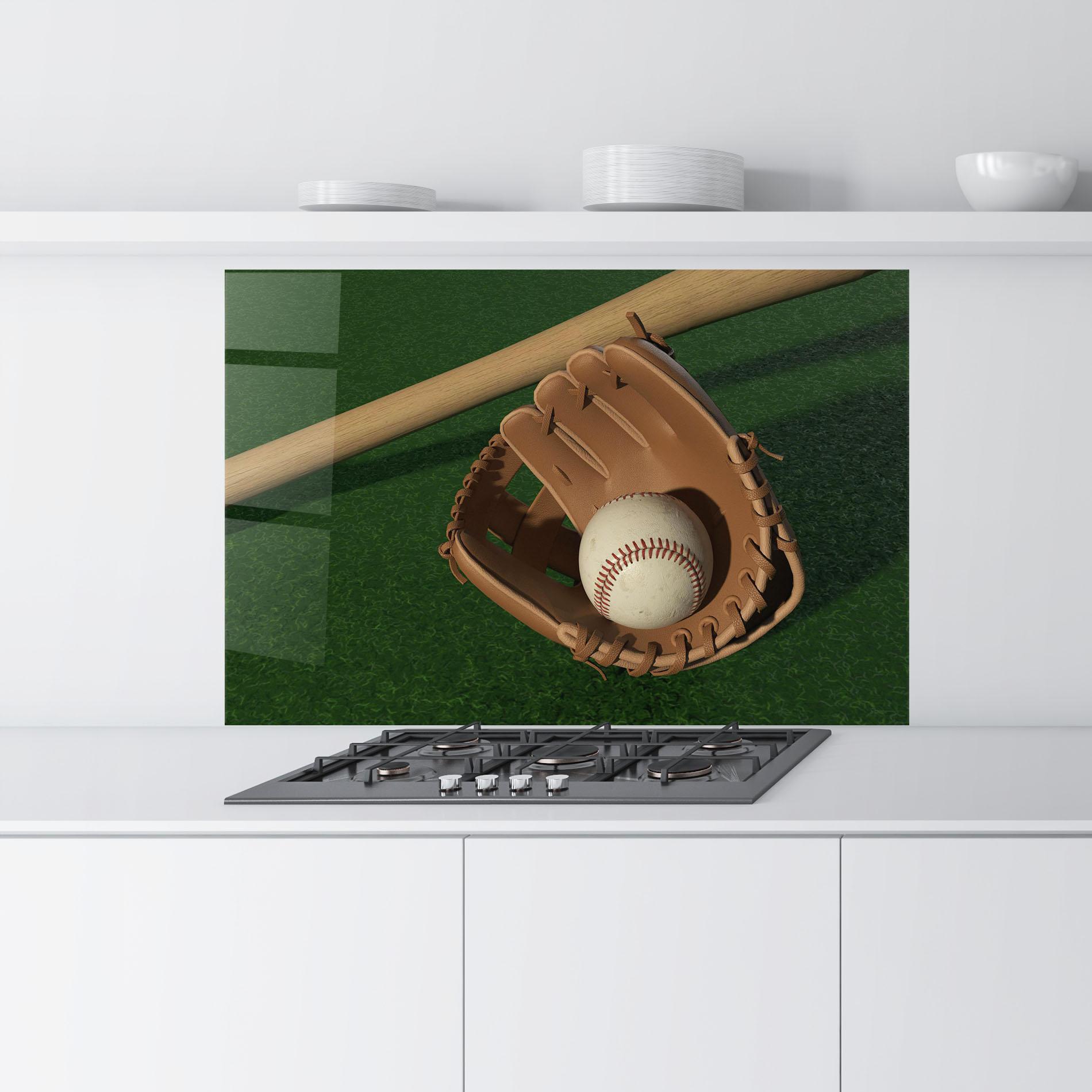 Стъклен панел за кухня Baseball Glove On Green mockup 9
