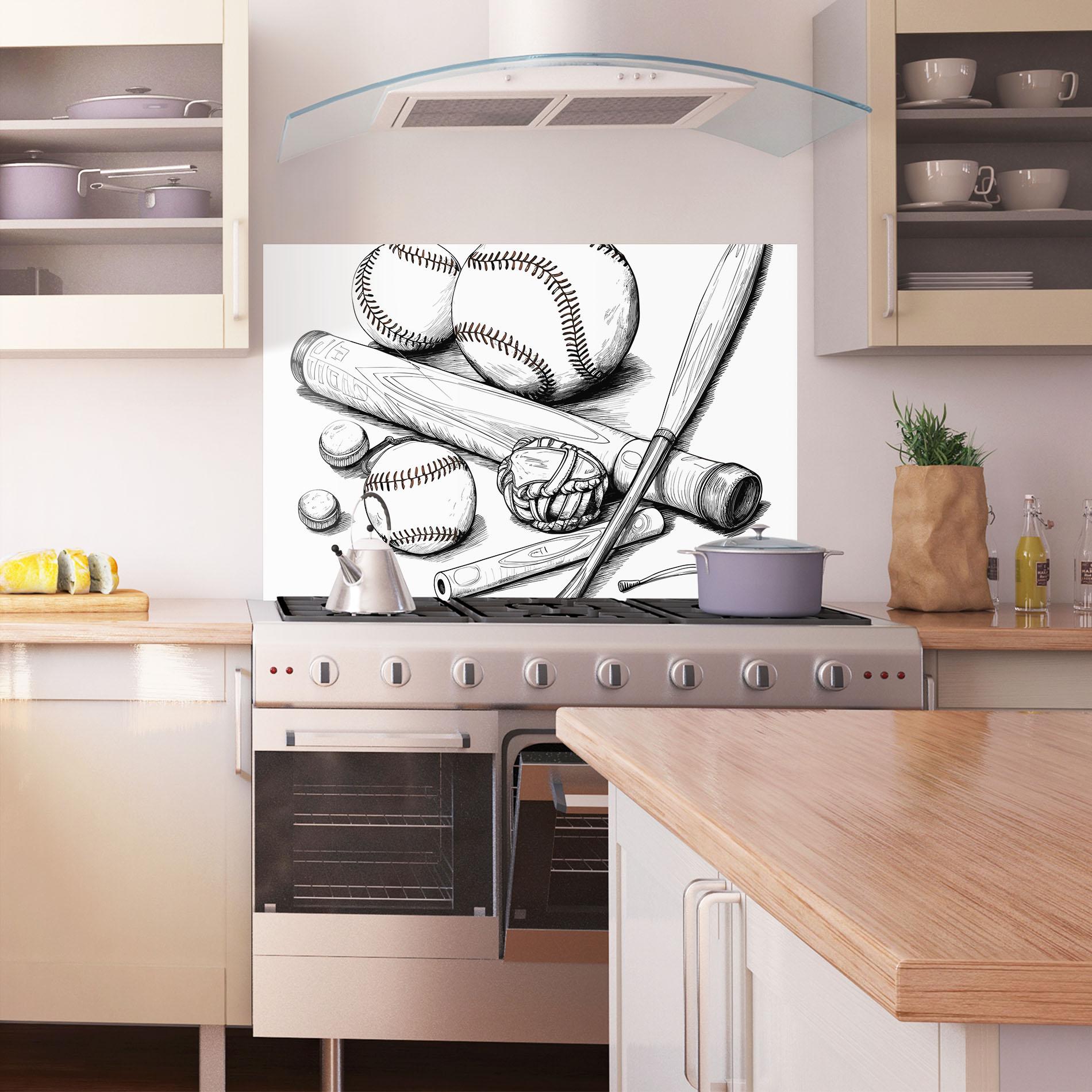 Стъклен панел за кухня Baseball Balls Line mockup 1