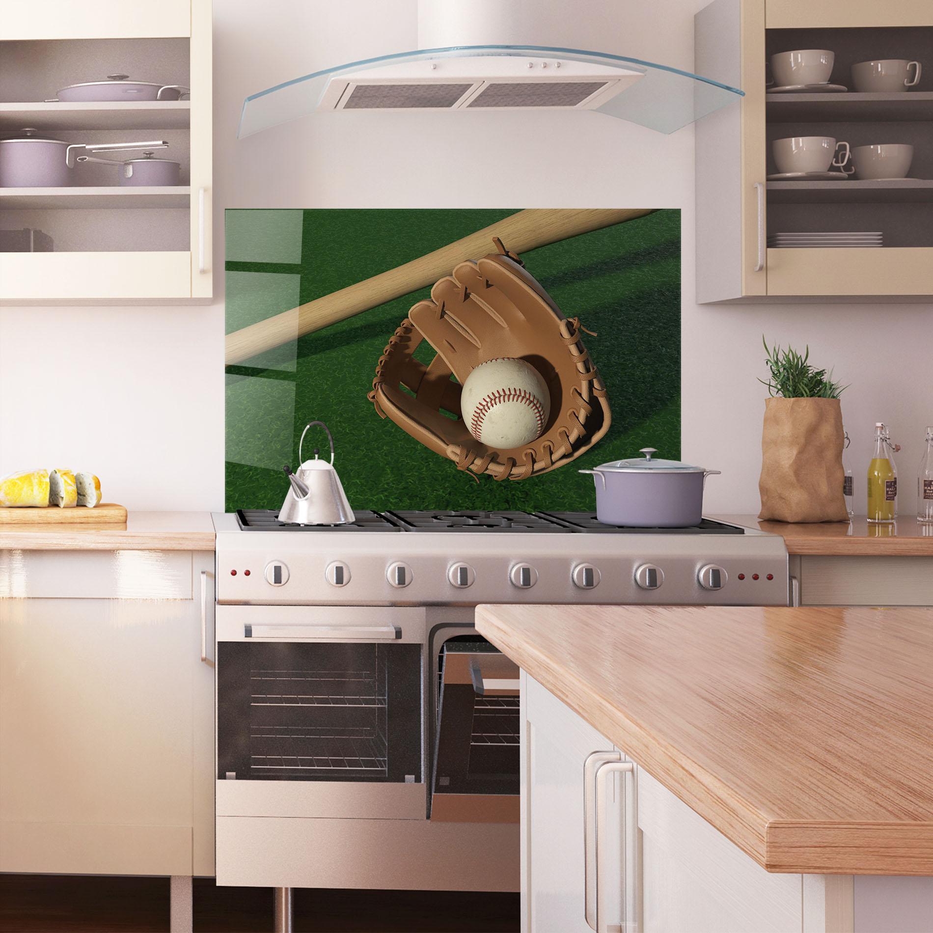 Стъклен панел за кухня Baseball Glove On Green mockup 1