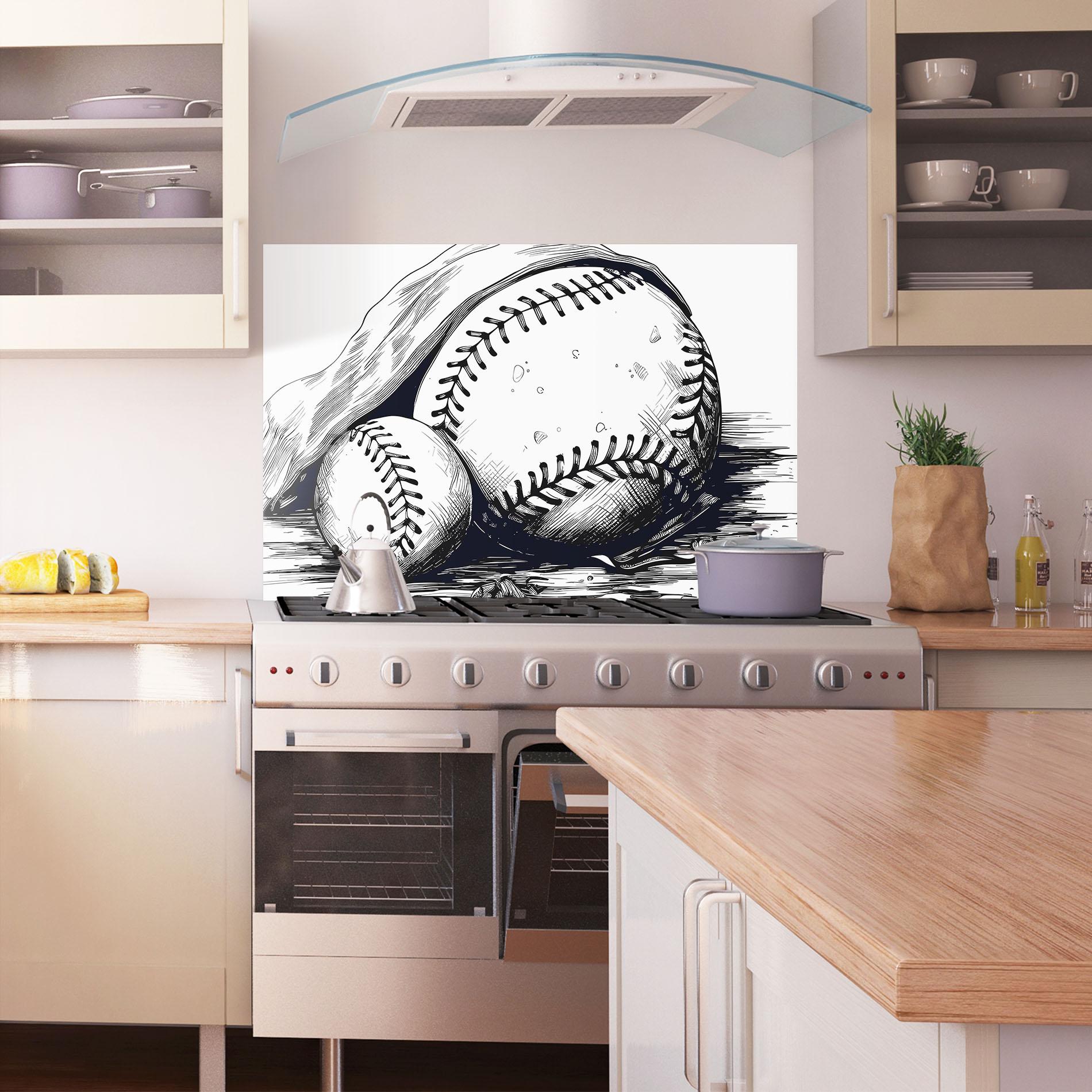 Стъклен панел за кухня Baseball Grey Line mockup 1