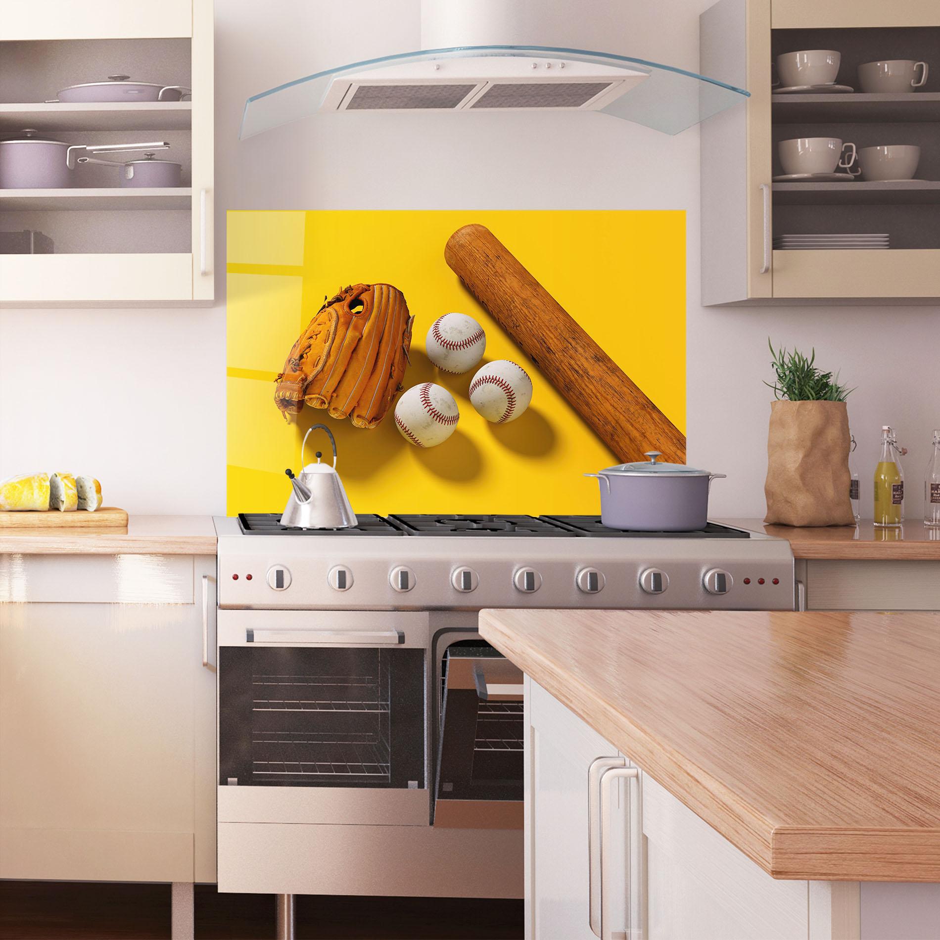Стъклен панел за кухня Baseball Set On Yellow mockup 1