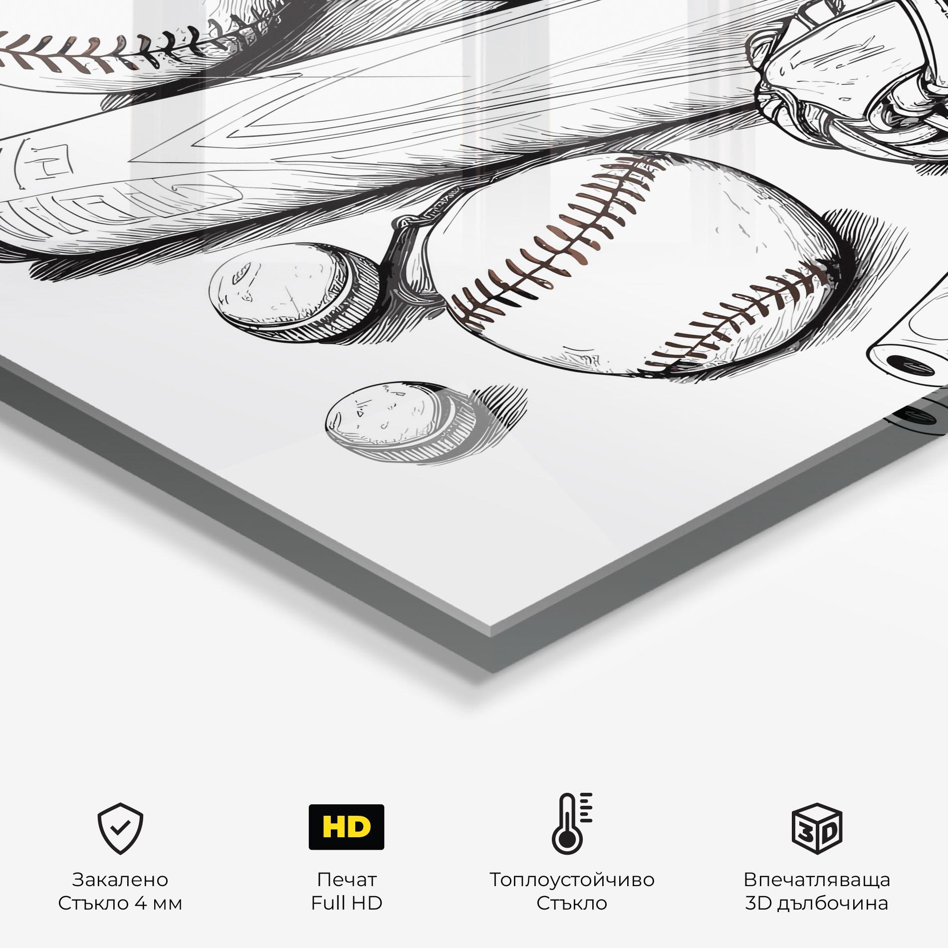 Стъклен панел за кухня Baseball Balls Line mockup 2