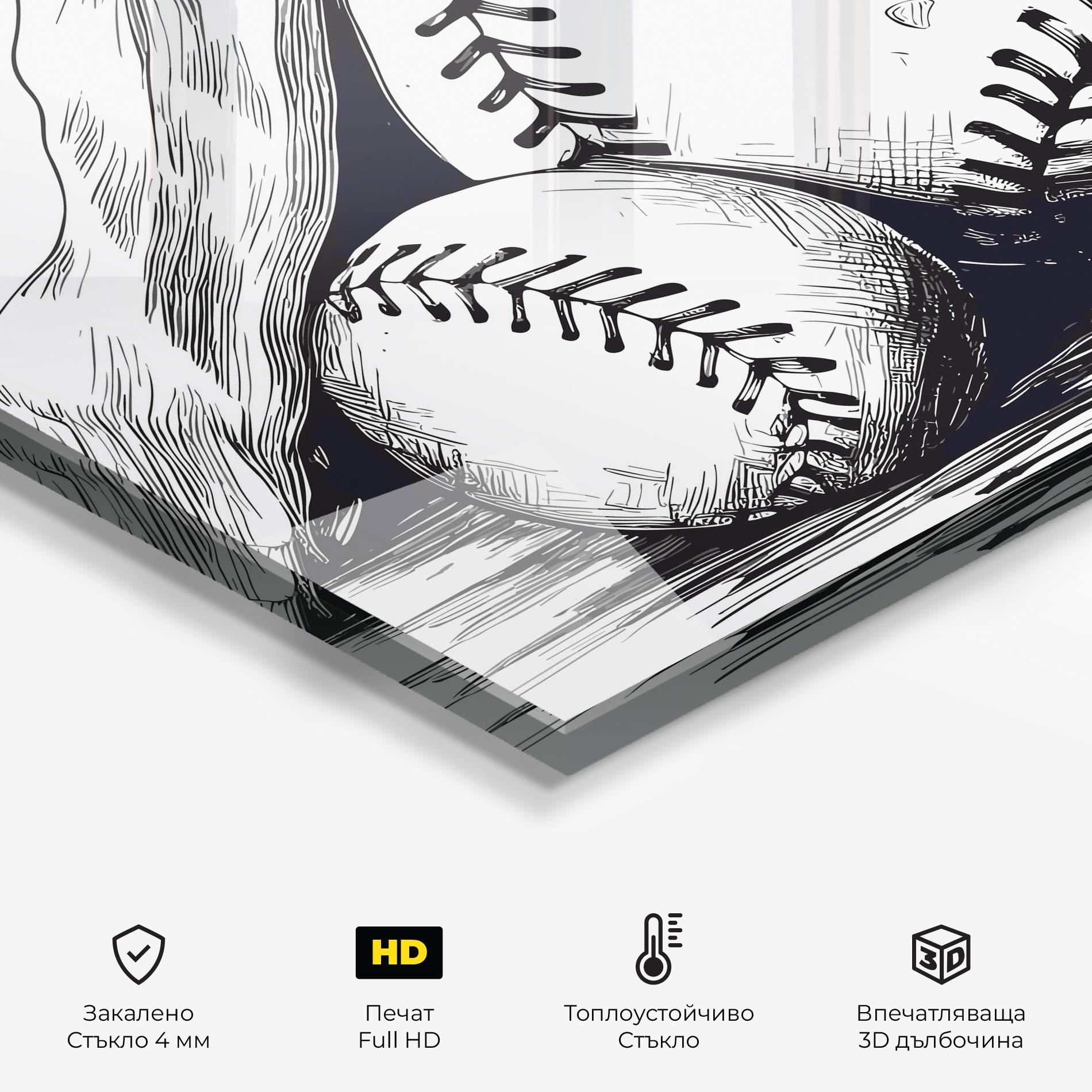 Стъклен панел за кухня Baseball Grey Line mockup 2