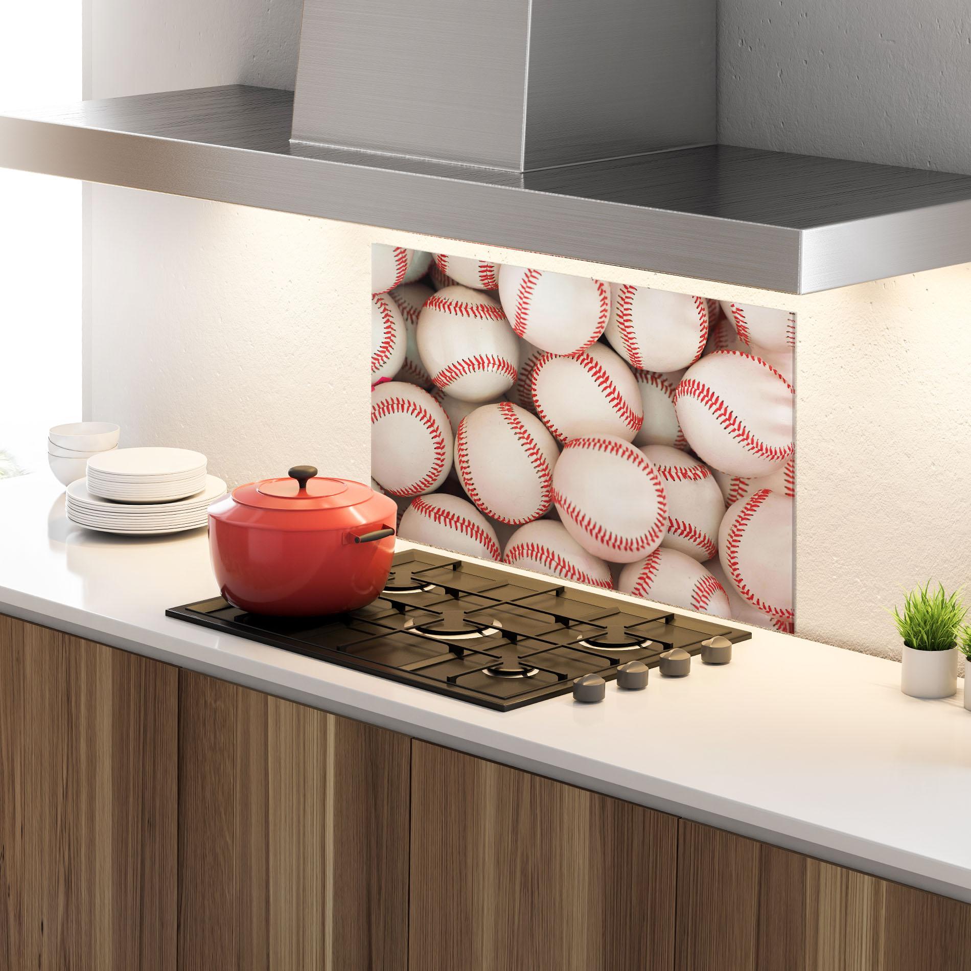 Стъклен панел за кухня Baseball Balls Stack mockup 4