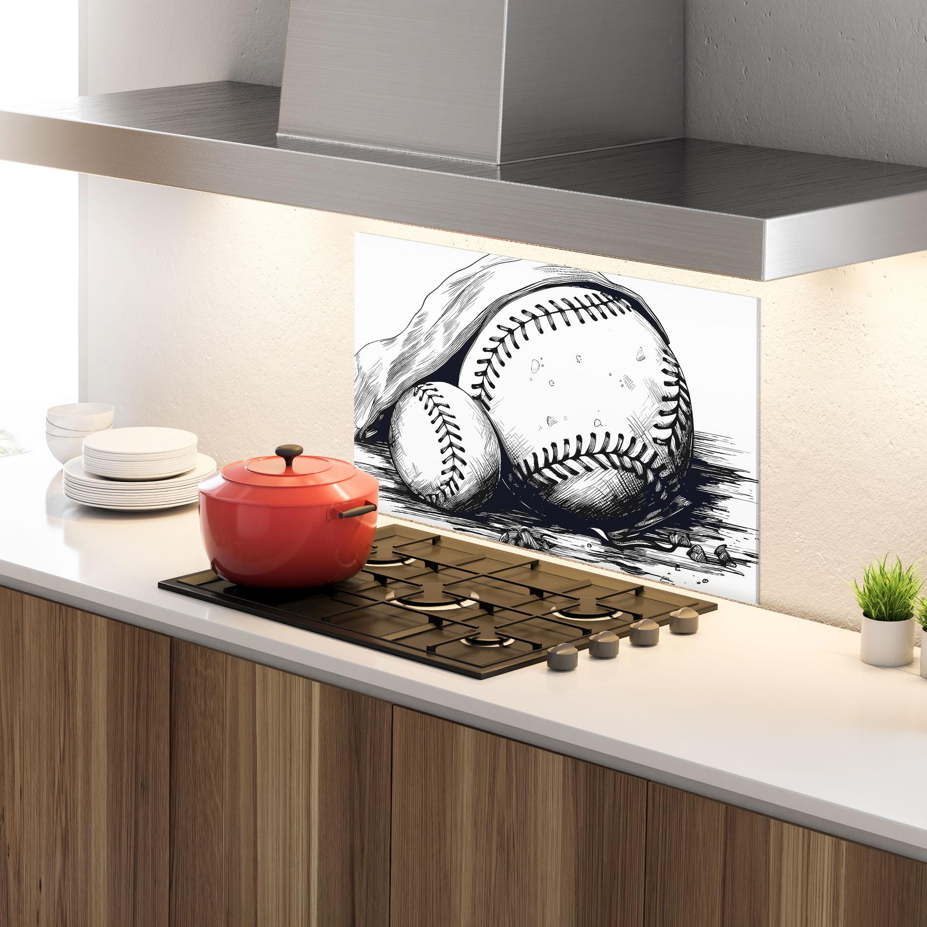 Стъклен панел за кухня Baseball Grey Line mockup 4